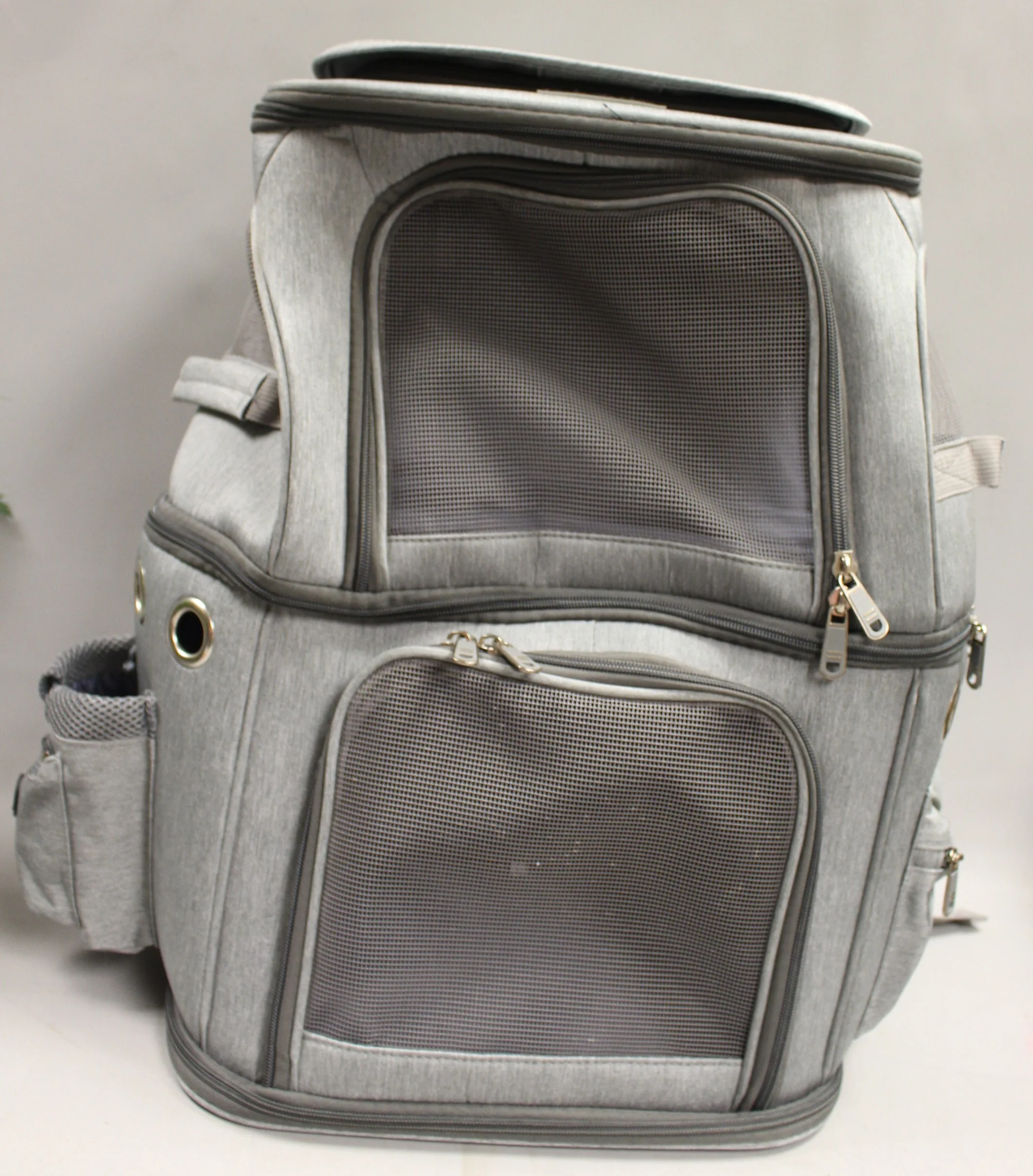 2-In-1 Double Pet Cat Carrier Backpack - Portable Travel - Gray - Used