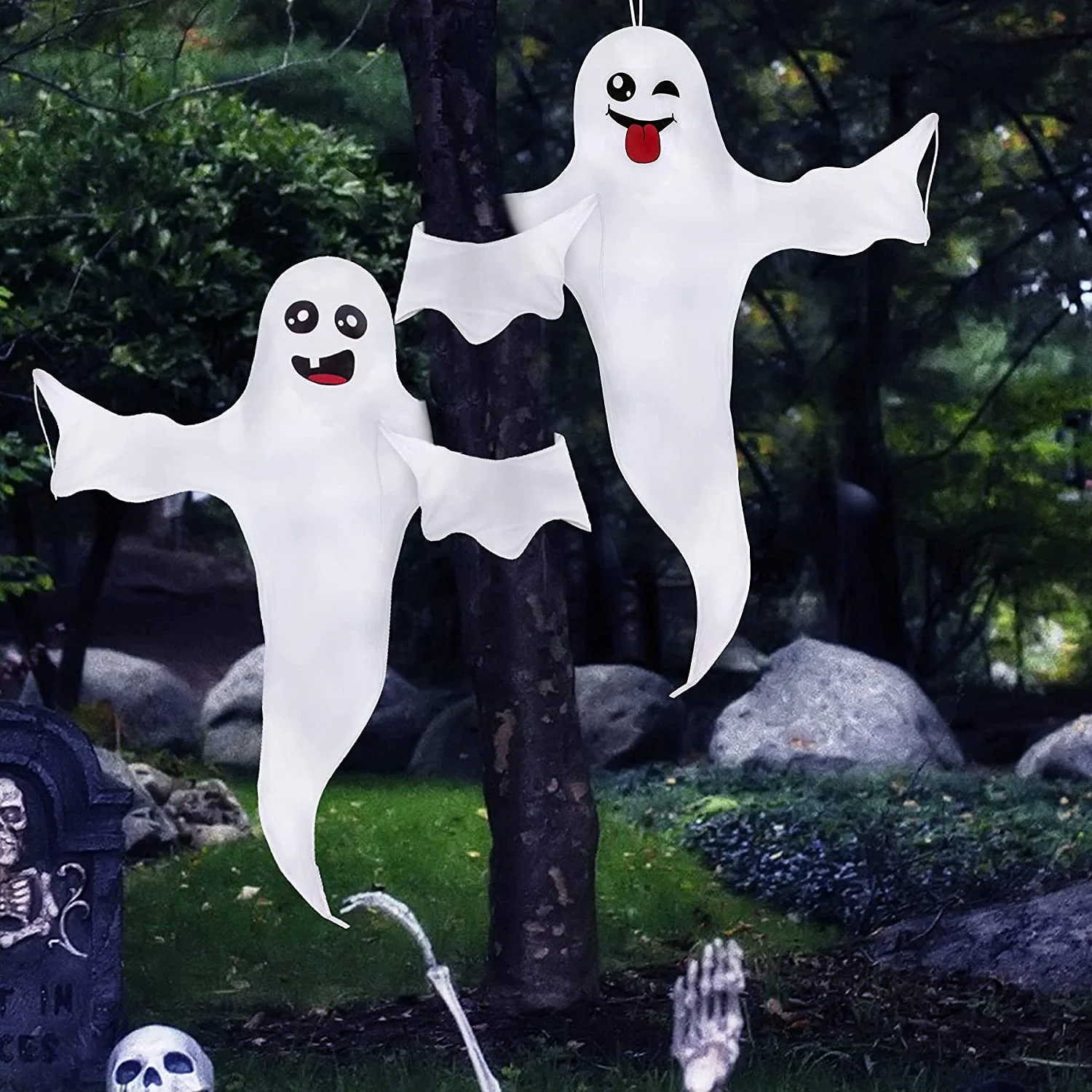 2 Piece 47" Halloween Hanging Outdoor Ghosts Wrap Around Decorations - New