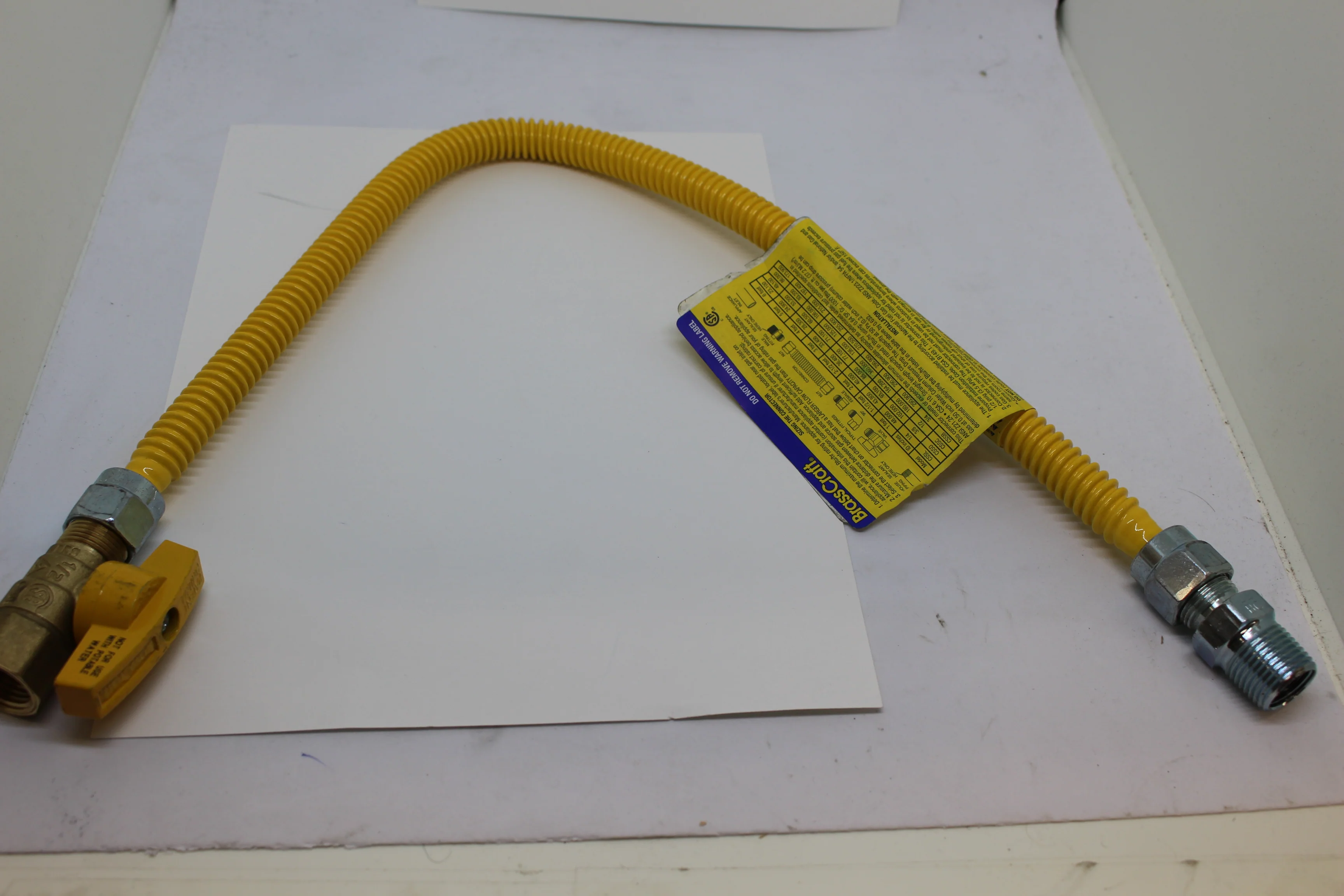 3/8" ID ProCoat SS Gas Connector with 1/2" MIP (3/8" FIP Tap) x 1/2" FIP Gas Ball Valve (24" Length), NEW!