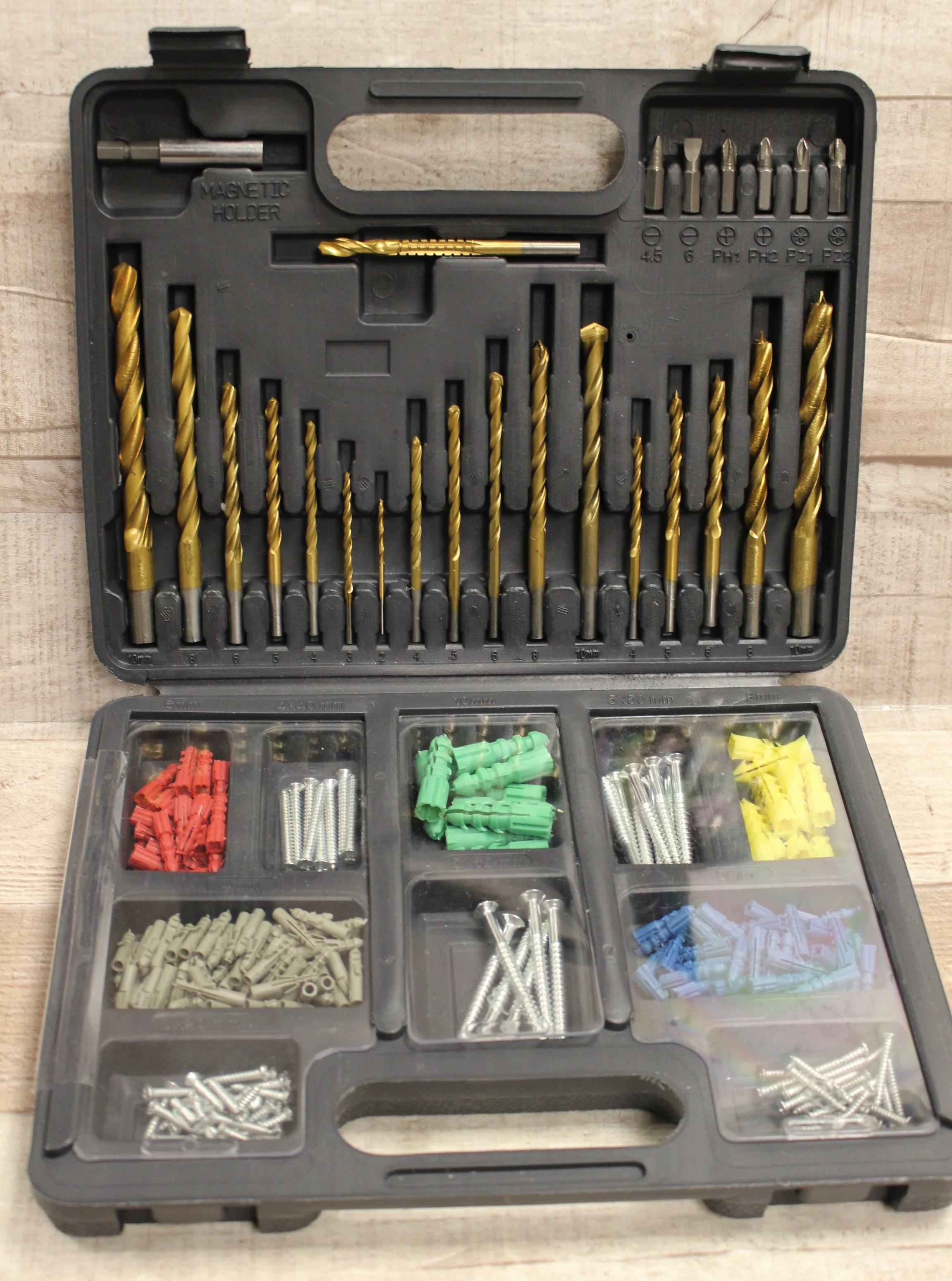 300 PC Drill Bits, Masonry Drills, Boring Bits, Screws, & Wall Anchors Plugs Kit - Image 4