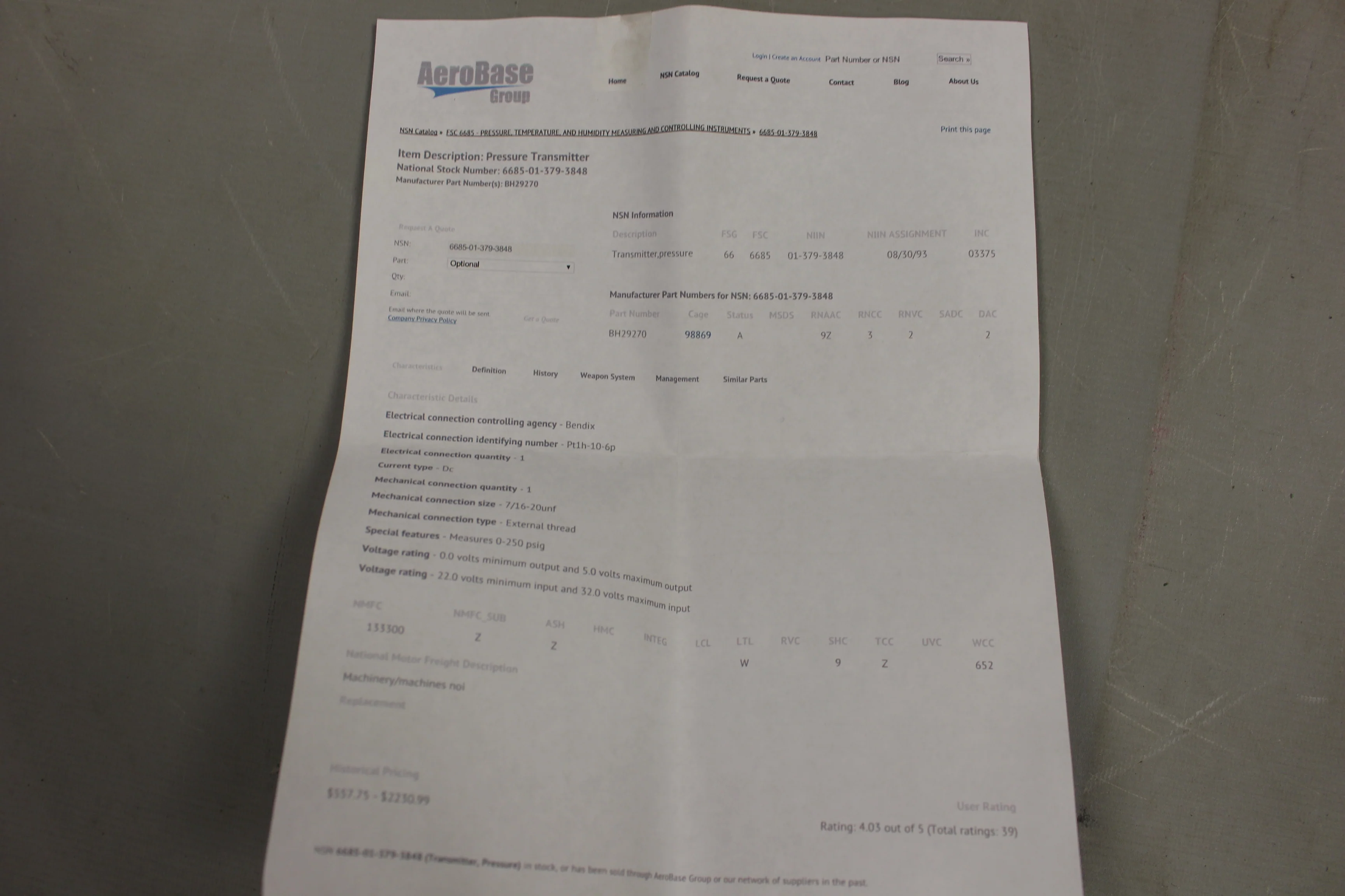 6685 Pressure Transmitter - 6685-01-379-3848 - P/N BH29270 - New - Image 3