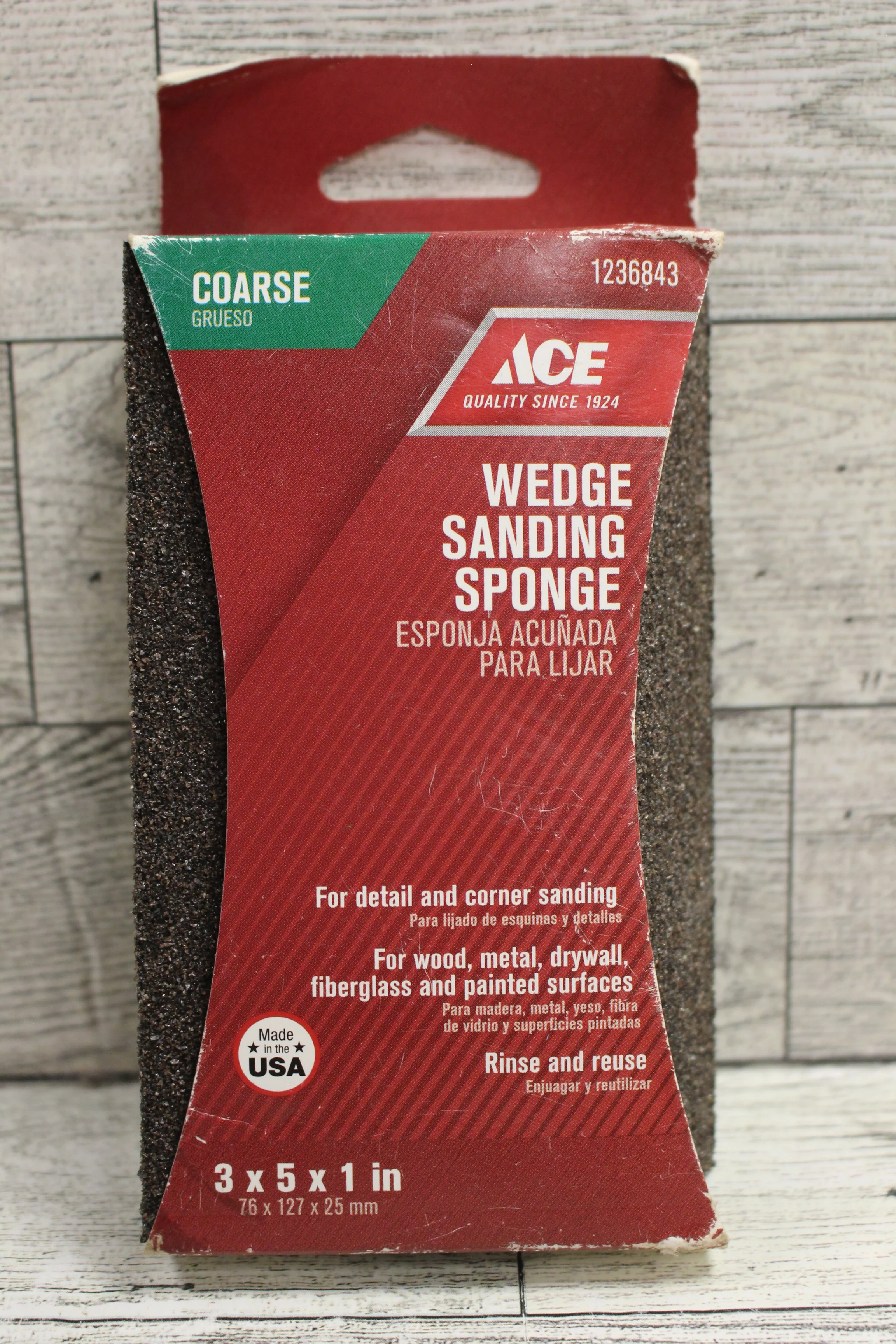 ACE Wedge Sanding Sponge - Course Grit - 3" x 5" x 1" - NEW