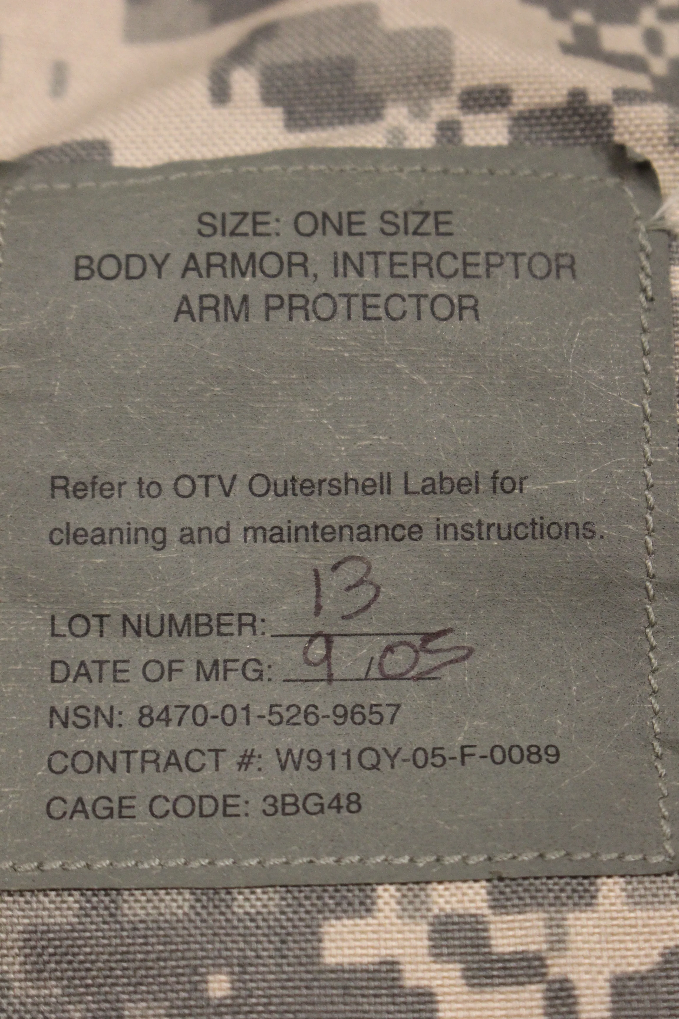 ACU Body Armor Interceptor Arm Protector with Soft Insert - Used - Image 3