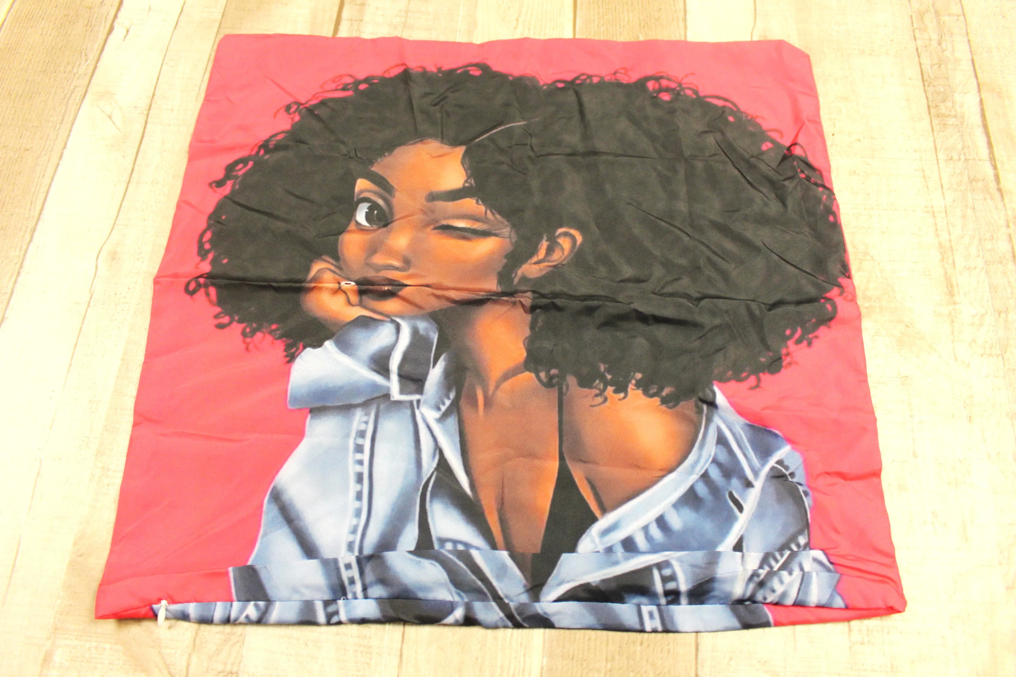 African American Girl Double Sided Pillow Cover - 17" x 16" - New