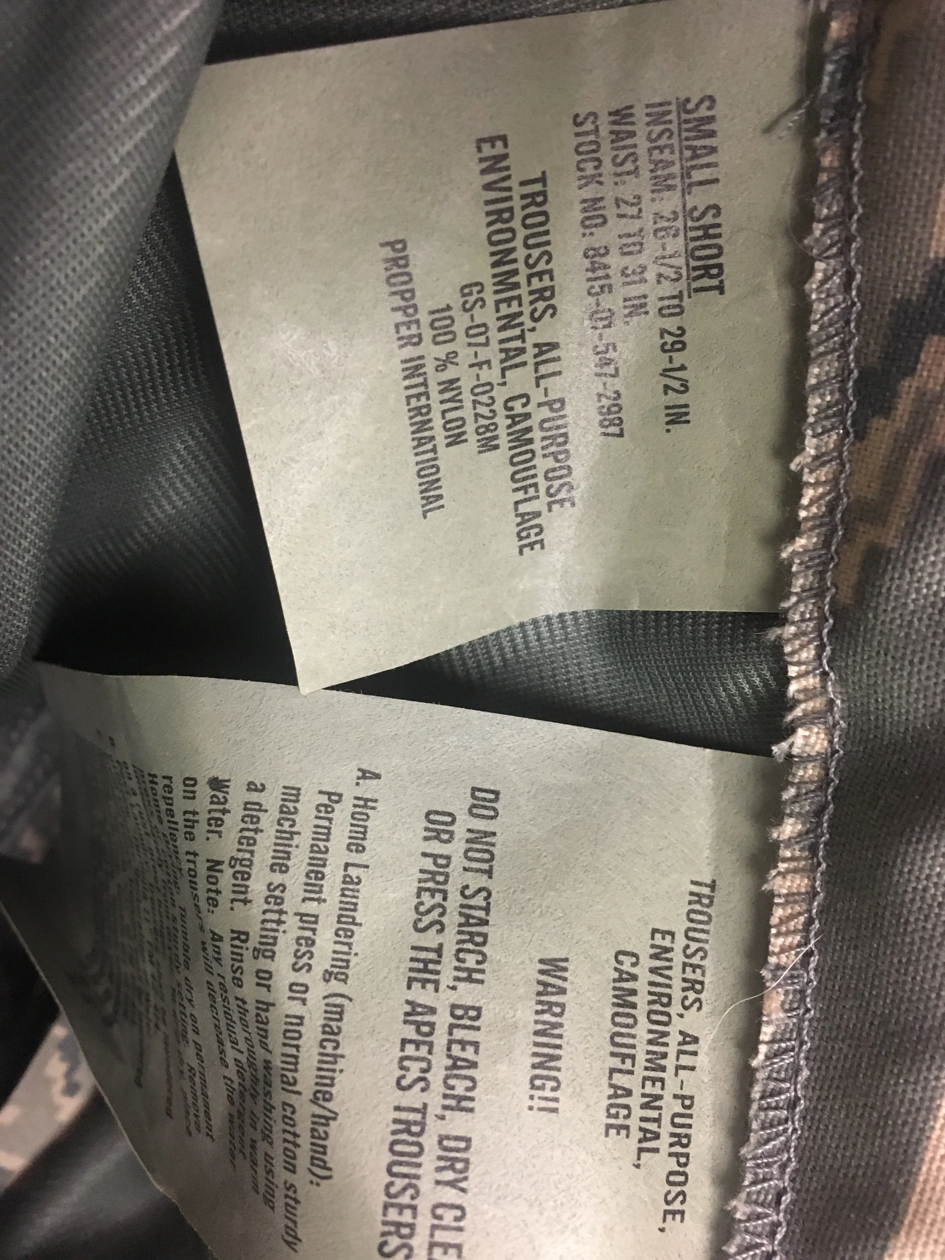 All Purpose Environmental APECS Trousers - Small Short - 8415-01-547-2987 - Used - Image 2