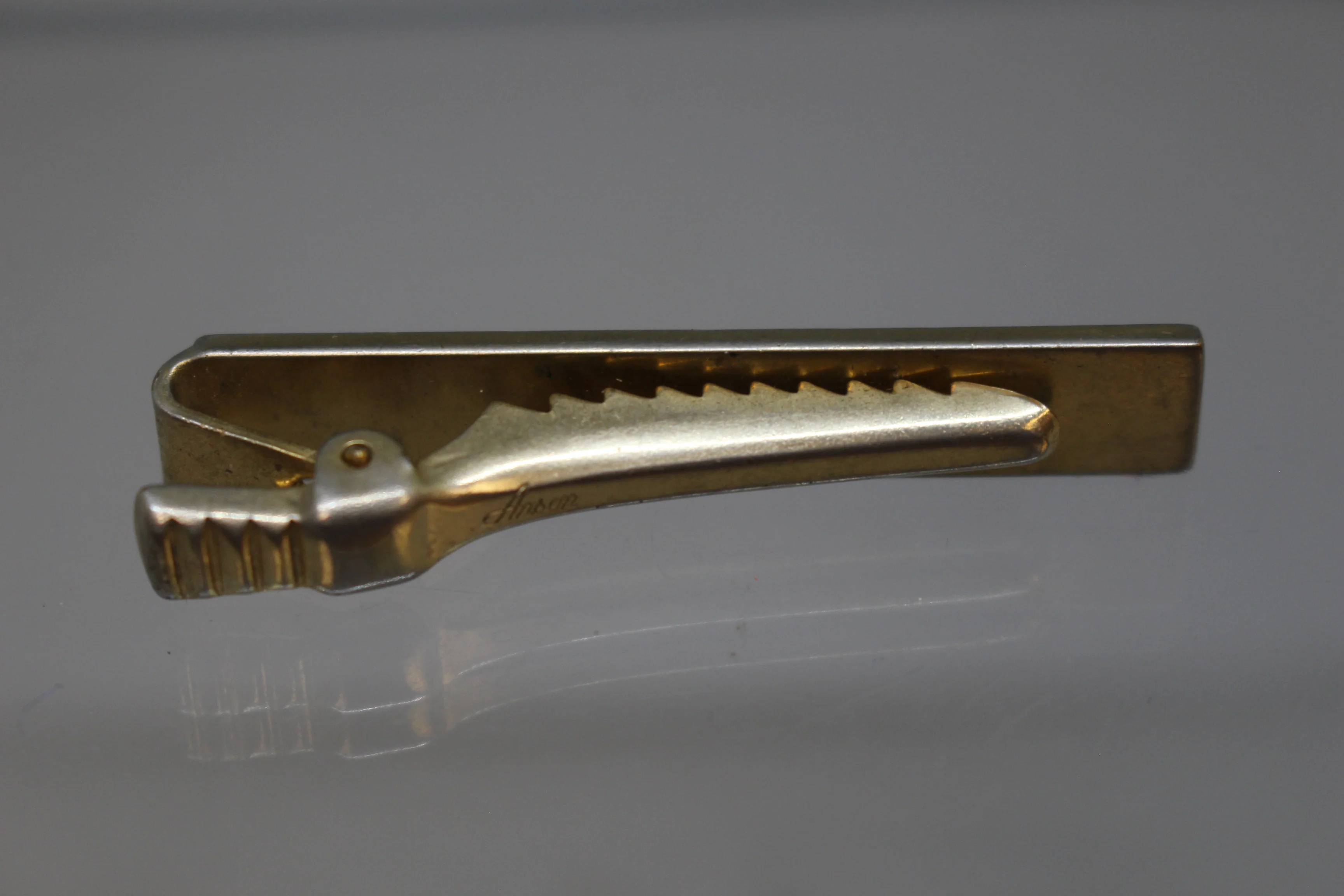 Anson Tie Clip /Bar - Red rhinestone - Sun burst etched design - Used - Image 2