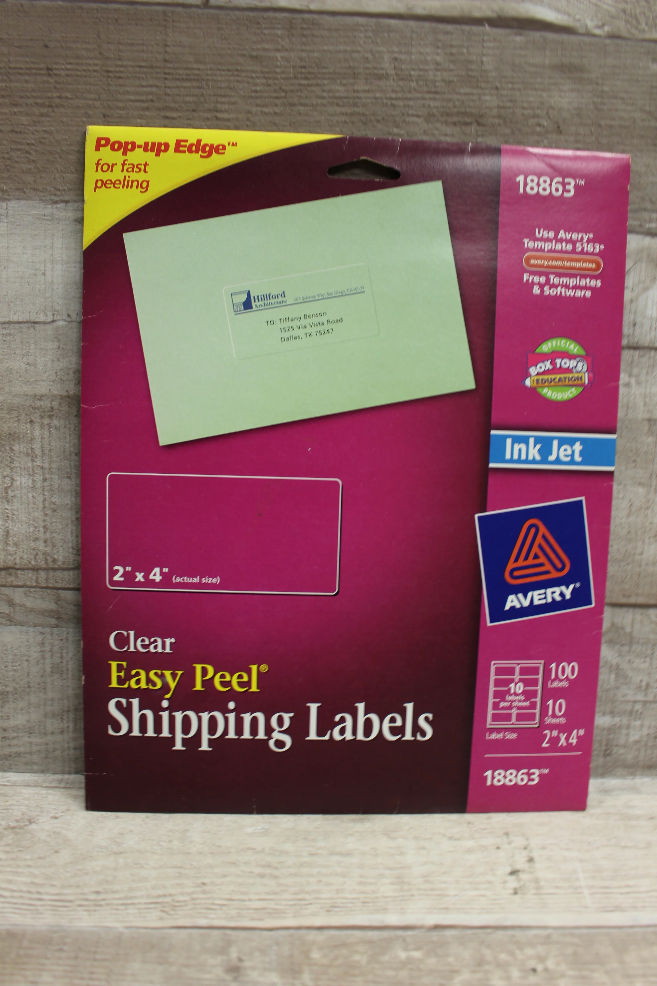 Avery 18863 Easy Peel Shipping Labels - Clear - 100 Labels - 2"x4" - Inkjet -New