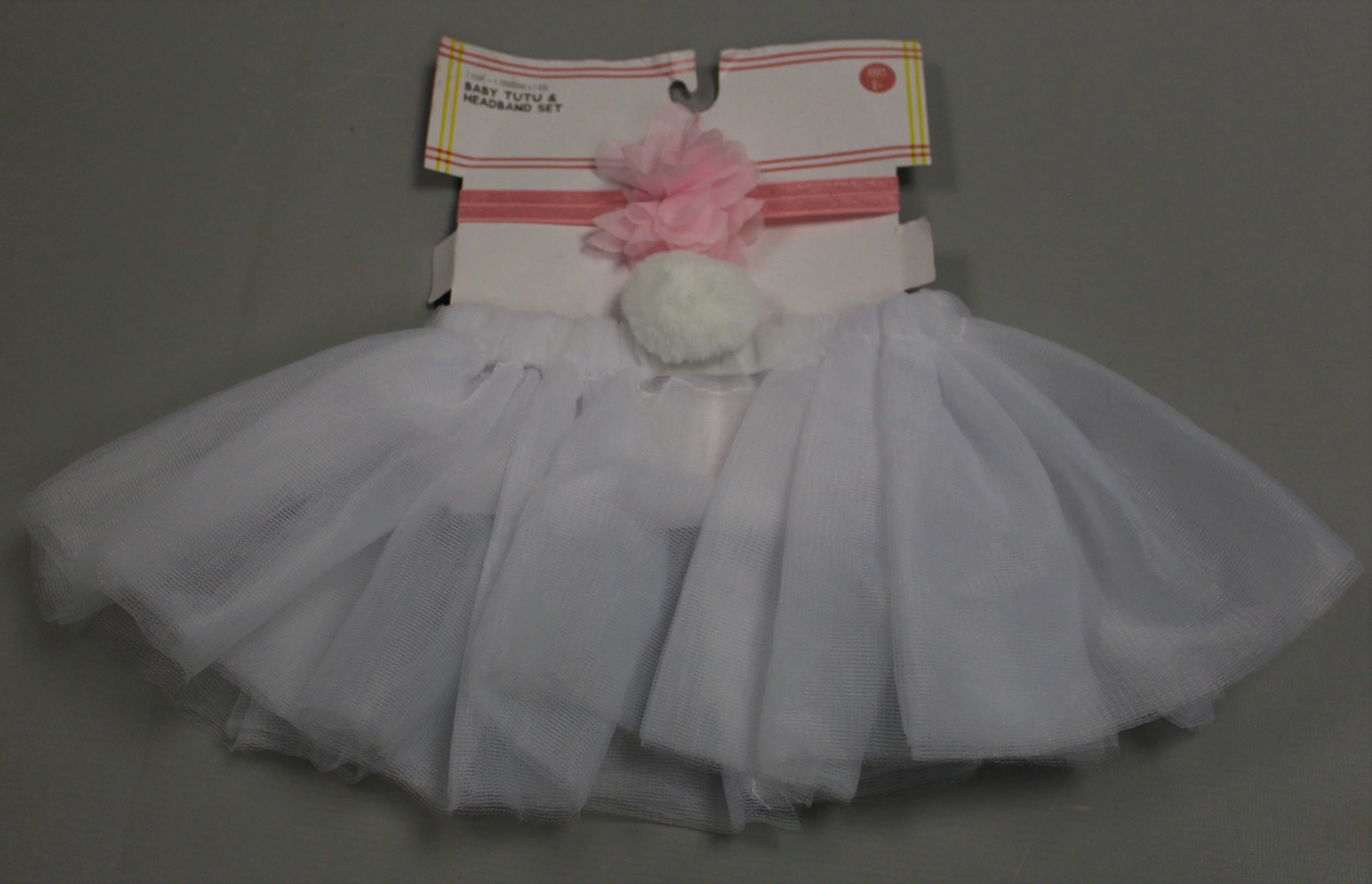 Baby Girl White Tulle Tutu Skirt & Pink Flower Headband Set - New