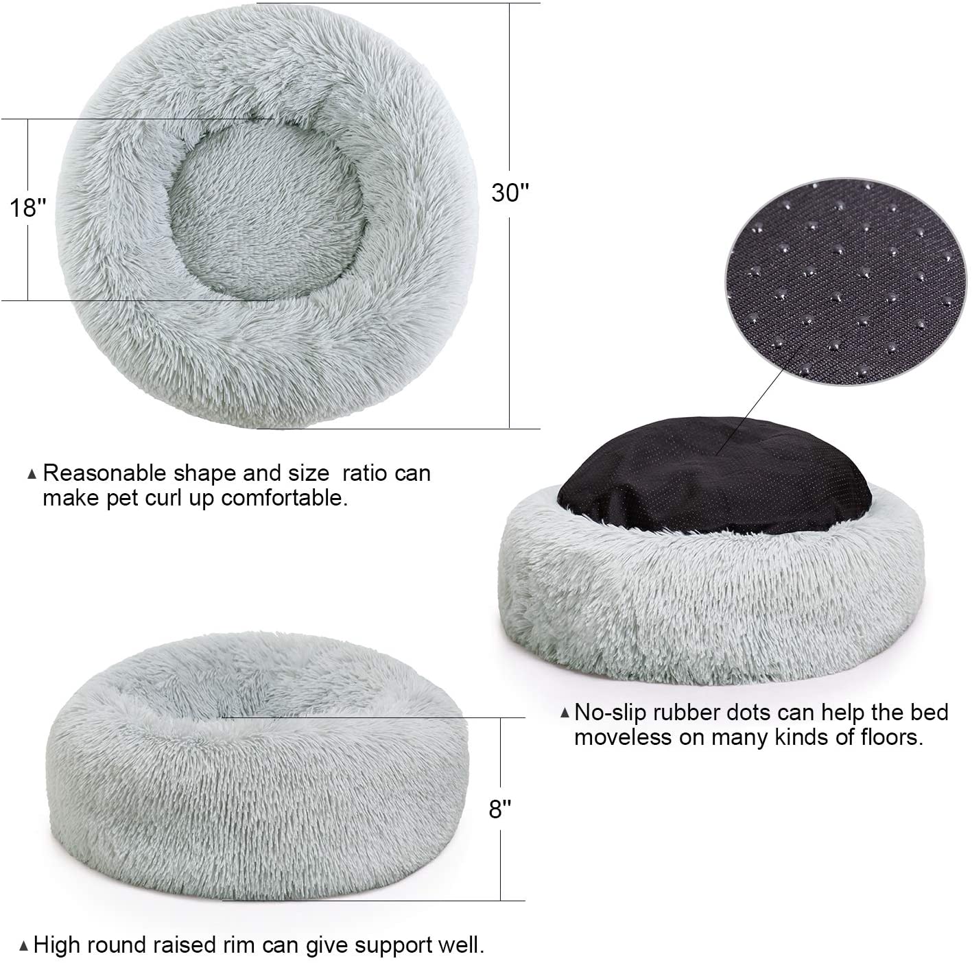 BEDELITE Round Fluffy Dog Bed - Washable - 30X30 inch - Grey - New - Image 2