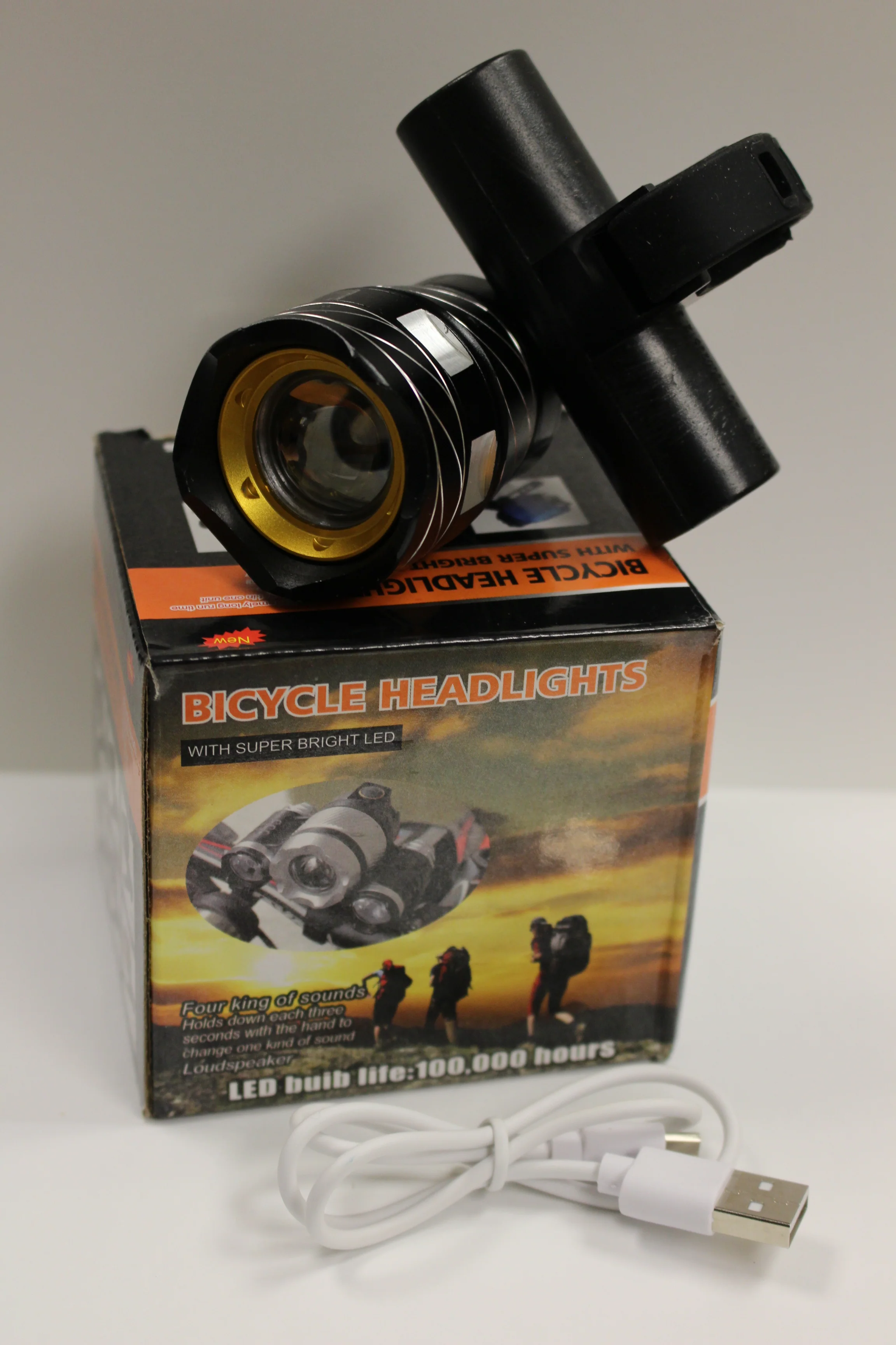 Bicycle Front Headlights With Super Bright LED, Black, USB Charge, New