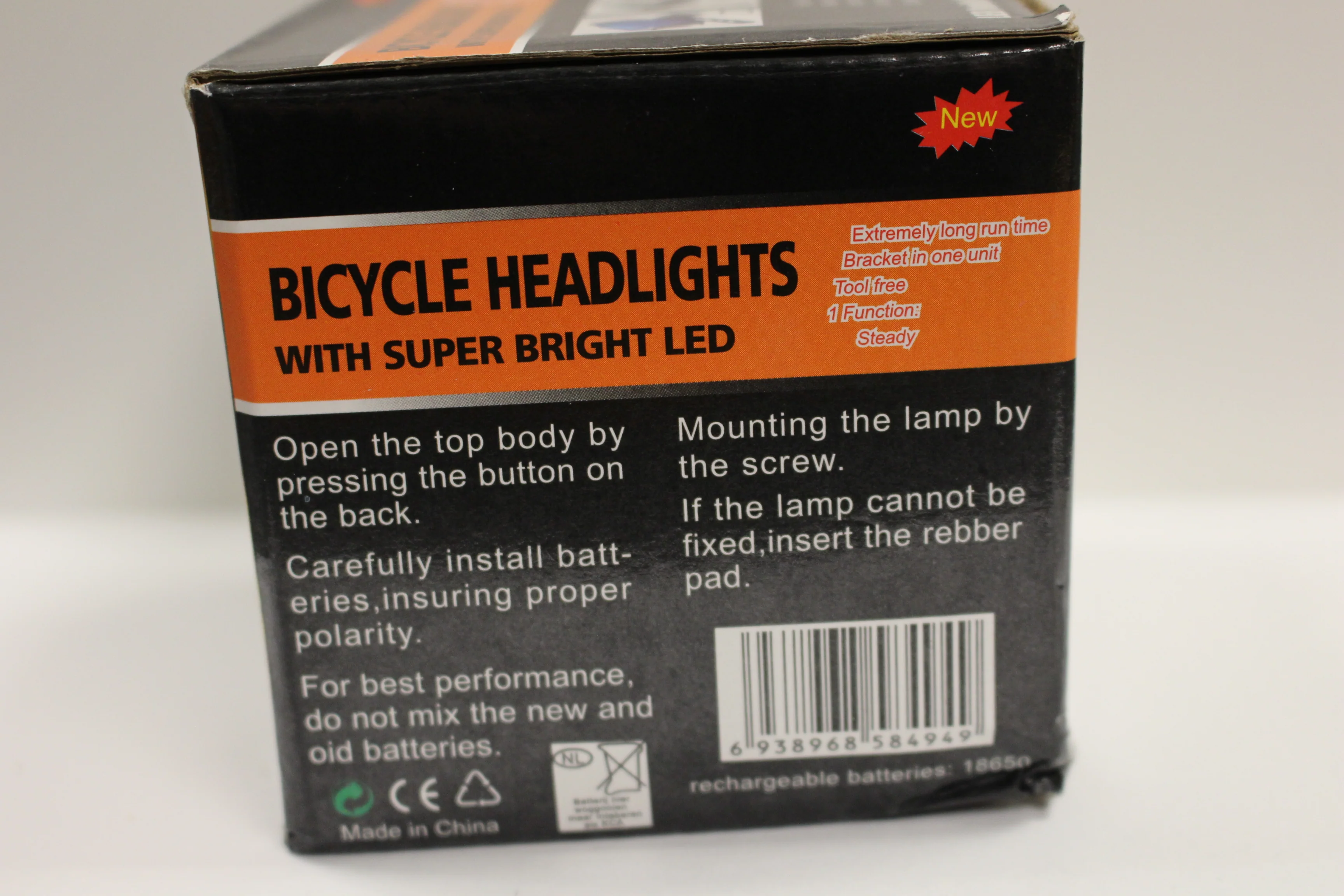 Bicycle Front Headlights With Super Bright LED, Black, USB Charge, New - Image 2