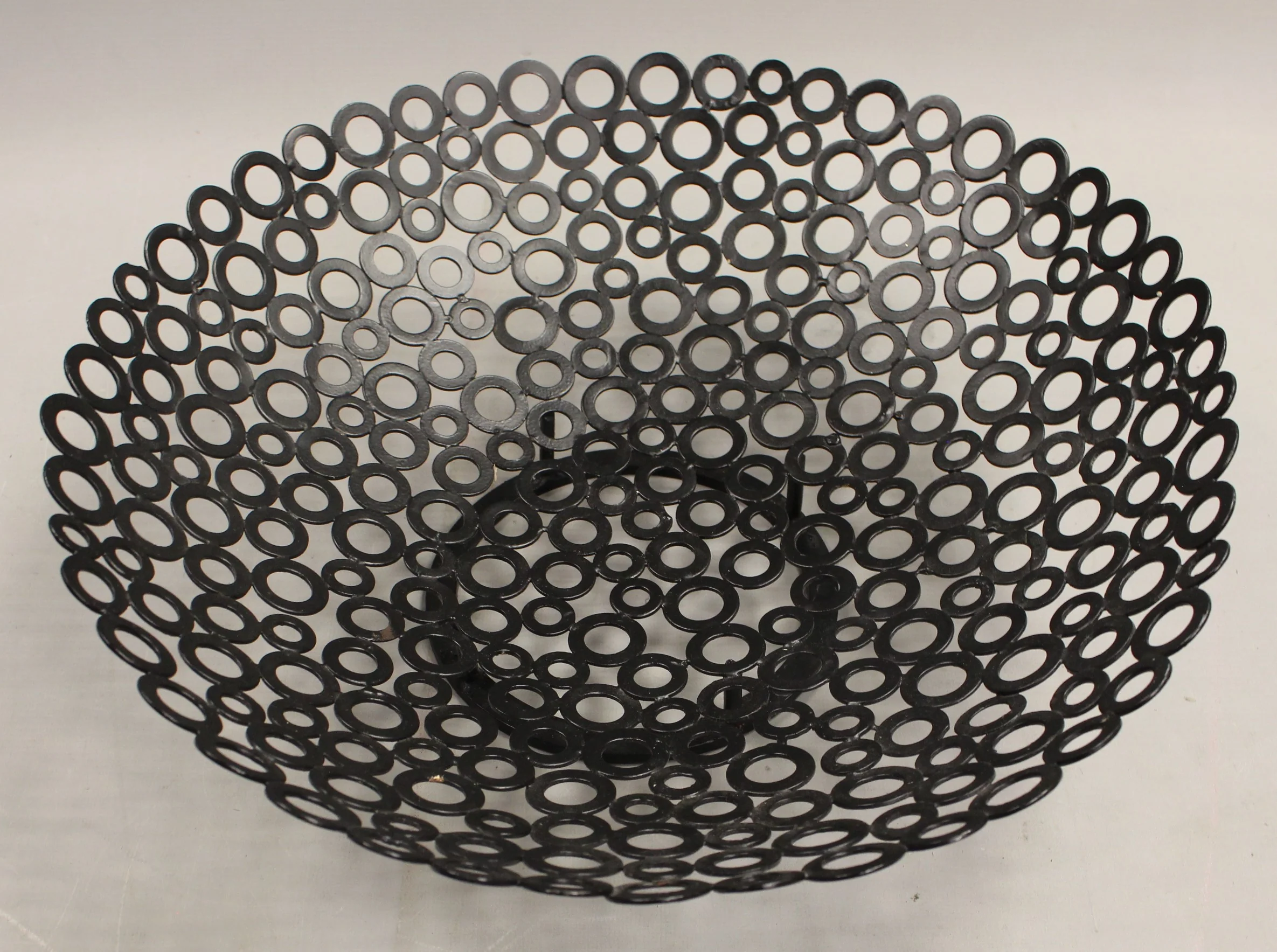 Black Metal Open Oval Pedestal Round Bowl - 15" - Used