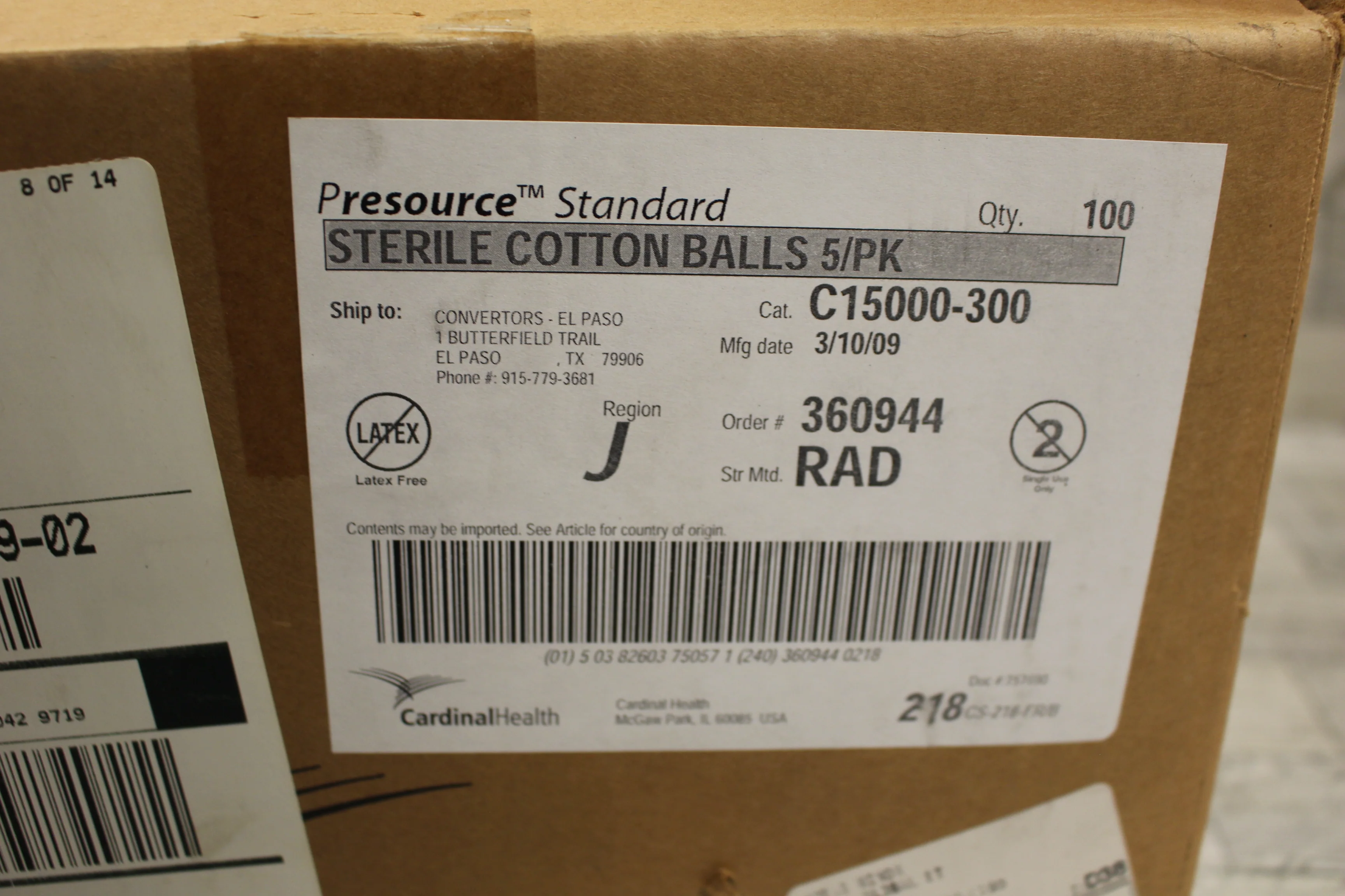 Case of Cardinal Health Standard Sterile Cotton Balls - Qty: 100/5 packs - New - Image 2
