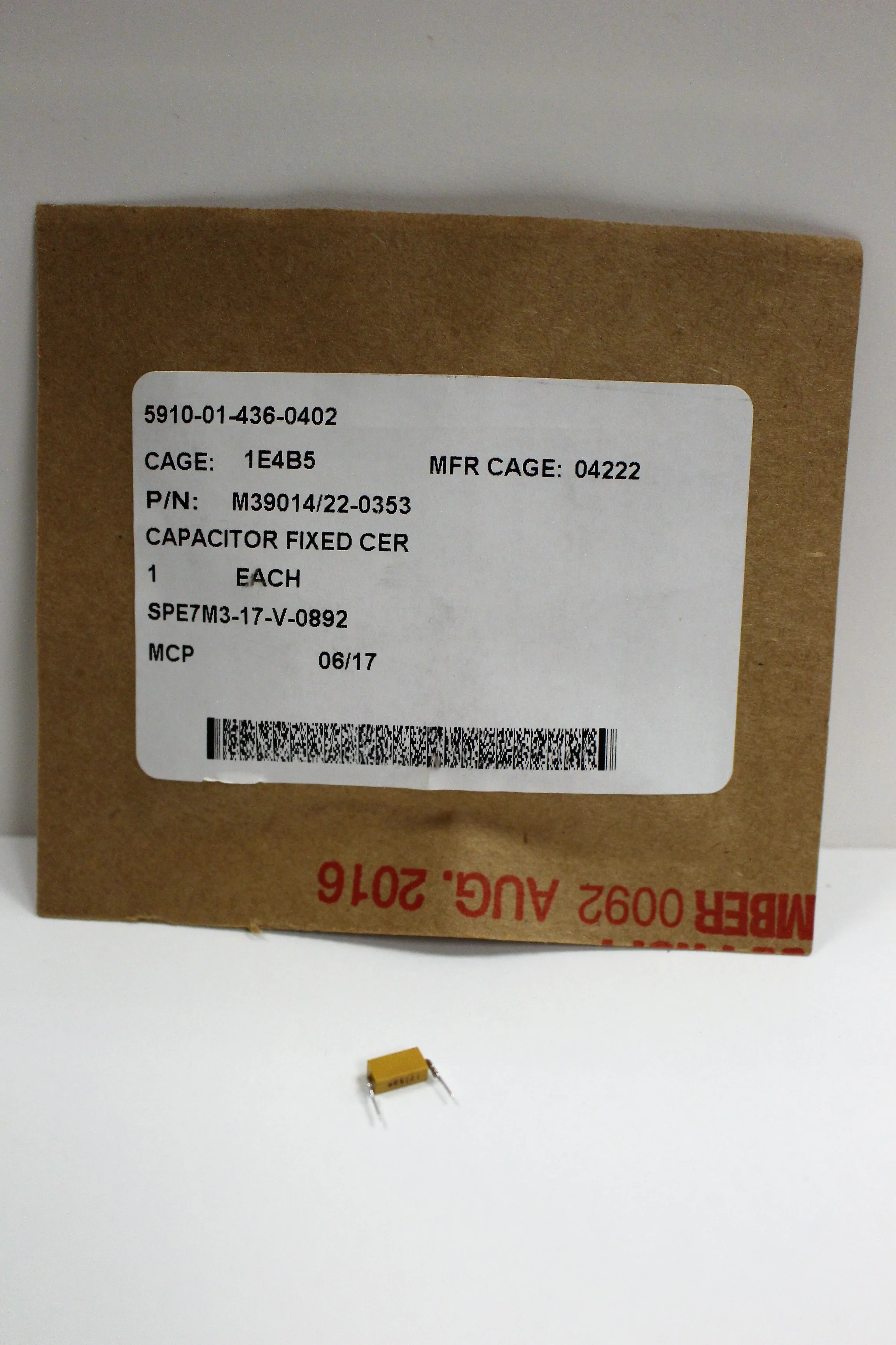 Ceramic Dielectric Fixed Capacitor, 5910-01-436-0402, M39014/22-0353, New