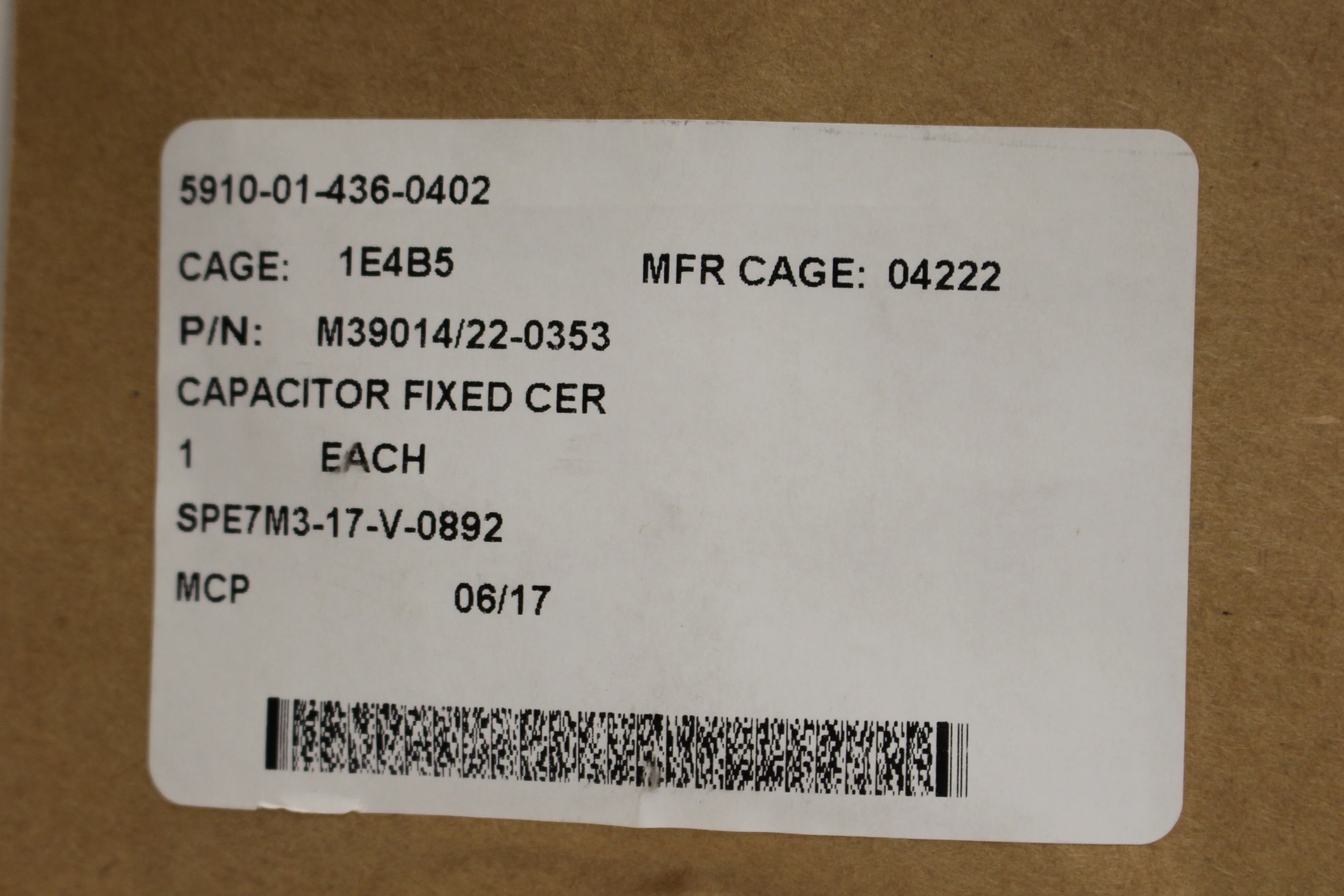 Ceramic Dielectric Fixed Capacitor, 5910-01-436-0402, M39014/22-0353, New - Image 3