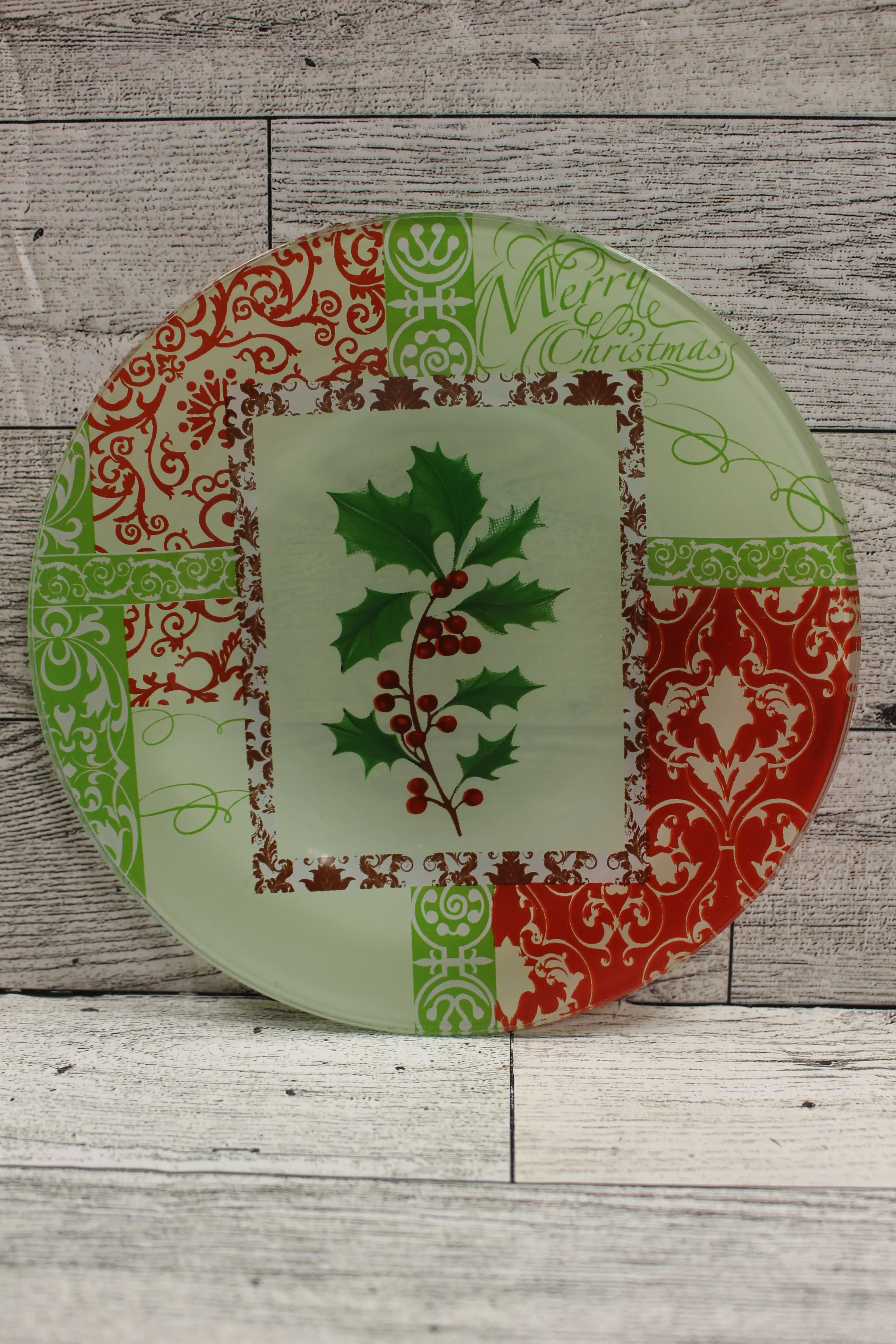 Christmas Decorative Glass Plate Decoupage Design - 6" - Used