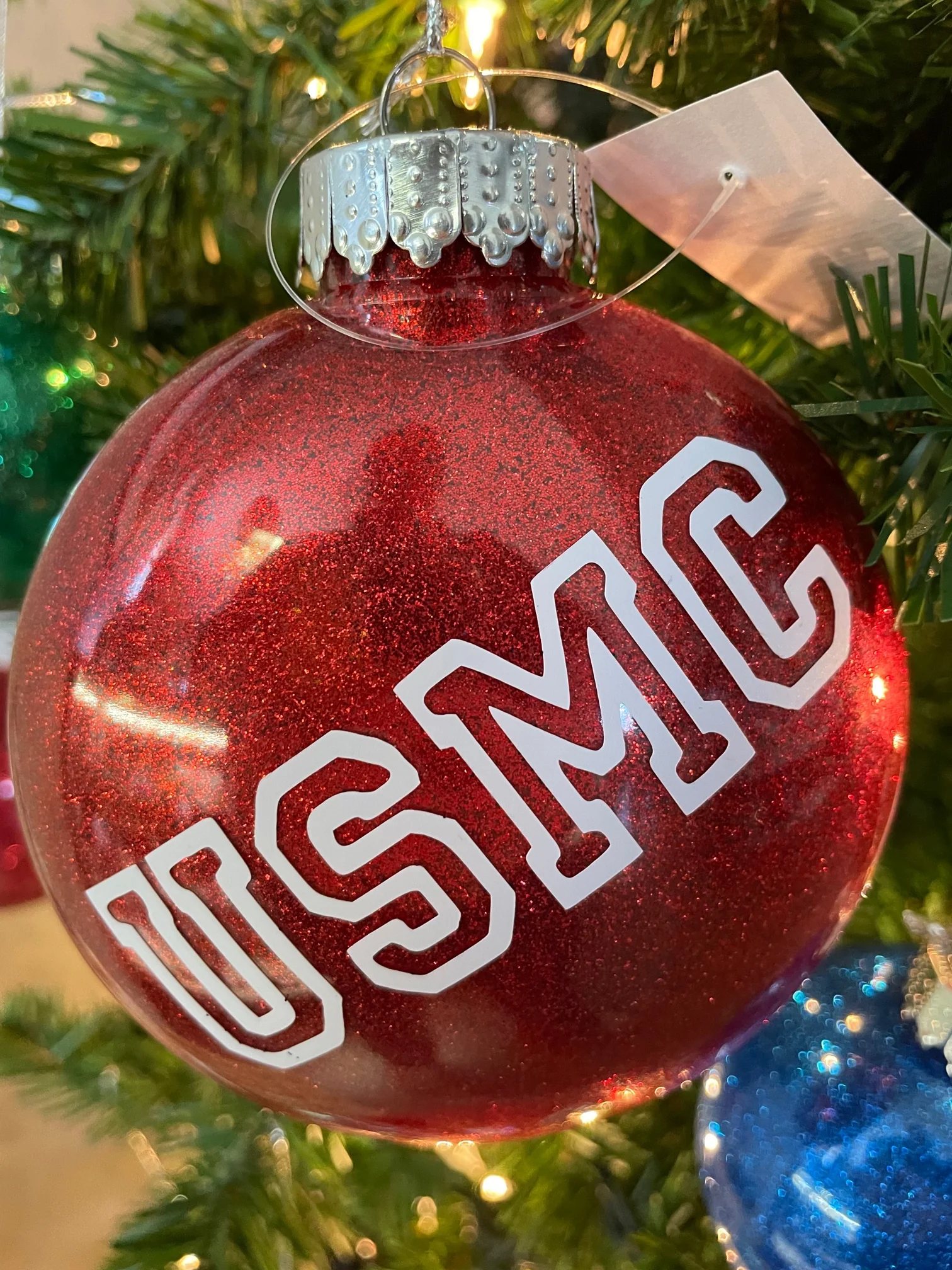 Christmas Ornament - Proud Marine Parent - Red Glitter - New - Image 2