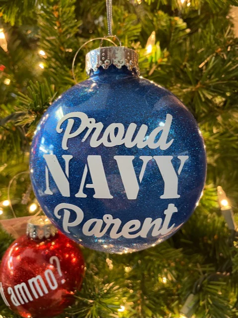 Christmas Ornament - Proud Navy Parent - Blue Glitter - New