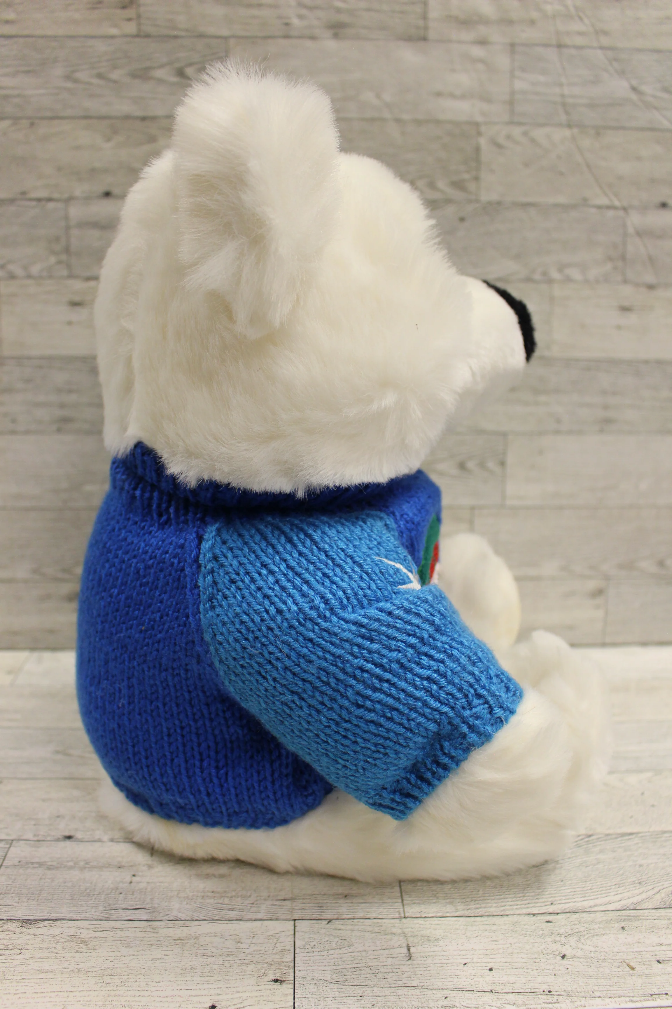 Christmas Plush Bear with Snowman Sweater - 13" Tall - Used - Image 2