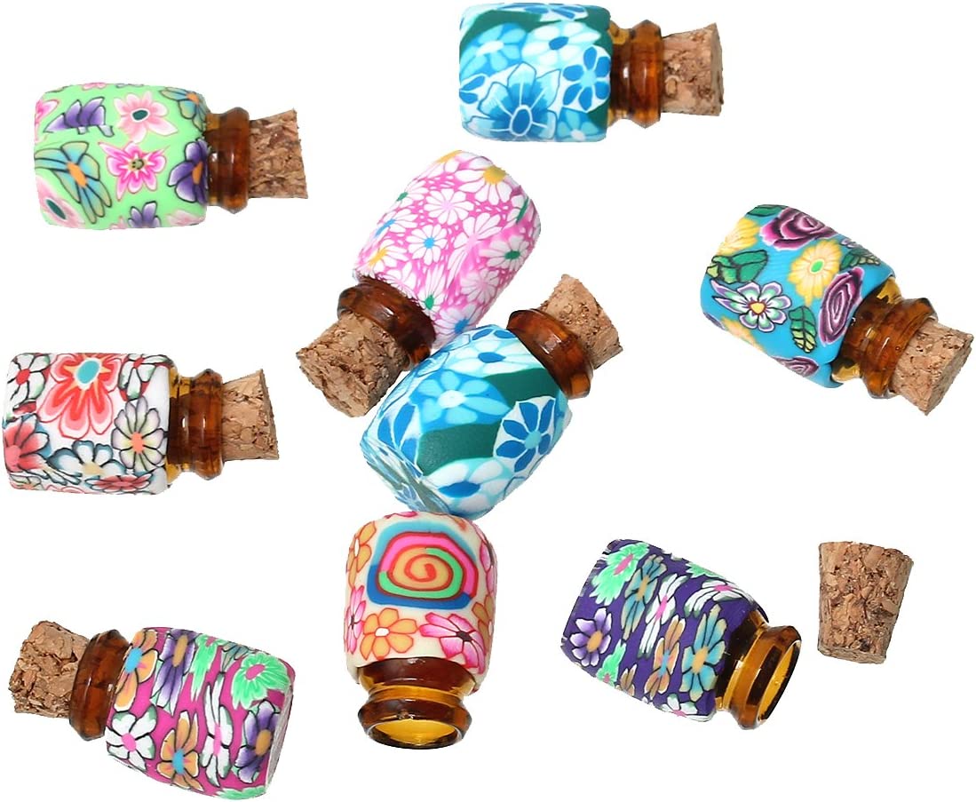 Clay Glass Bottles Jars with Round Cork Stoppers -19.0mm x 13.0mm - 10 Sets- New