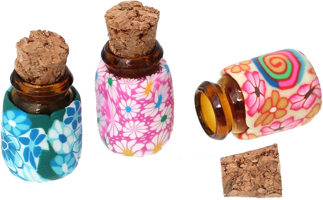Clay Glass Bottles Jars with Round Cork Stoppers -19.0mm x 13.0mm - 10 Sets- New - Image 2