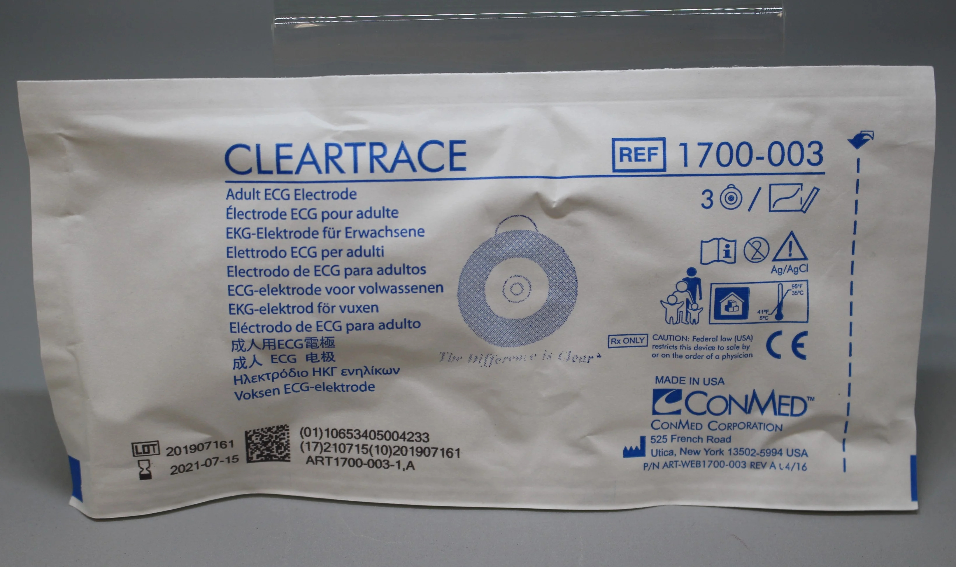 ConMed Cleartrace Adult ECG Electrode - Pack of 3 -1700-003 - New