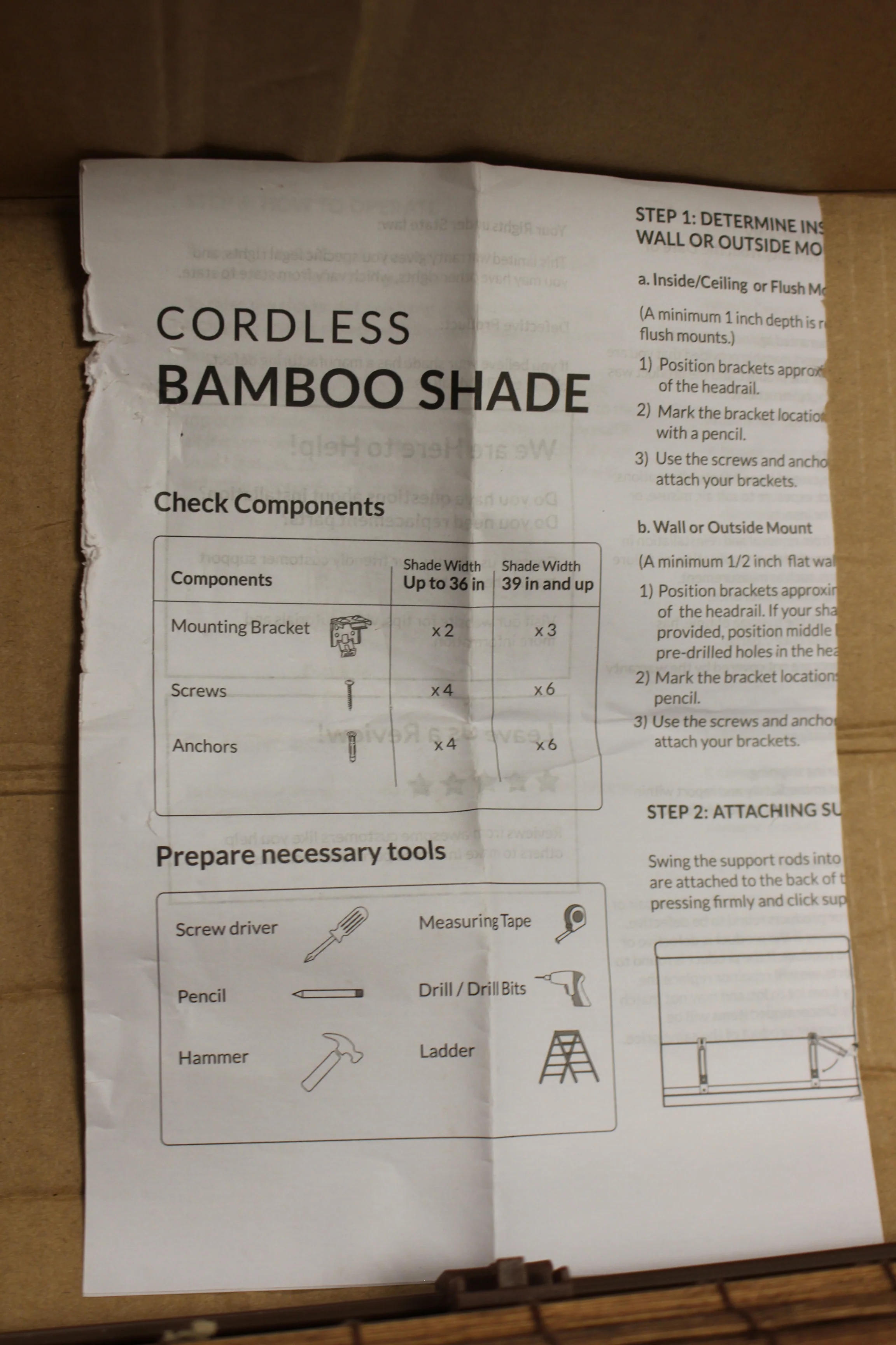 Cordless Bamboo Shade - 27" Wide - Borwn - New Parts Only - Image 6