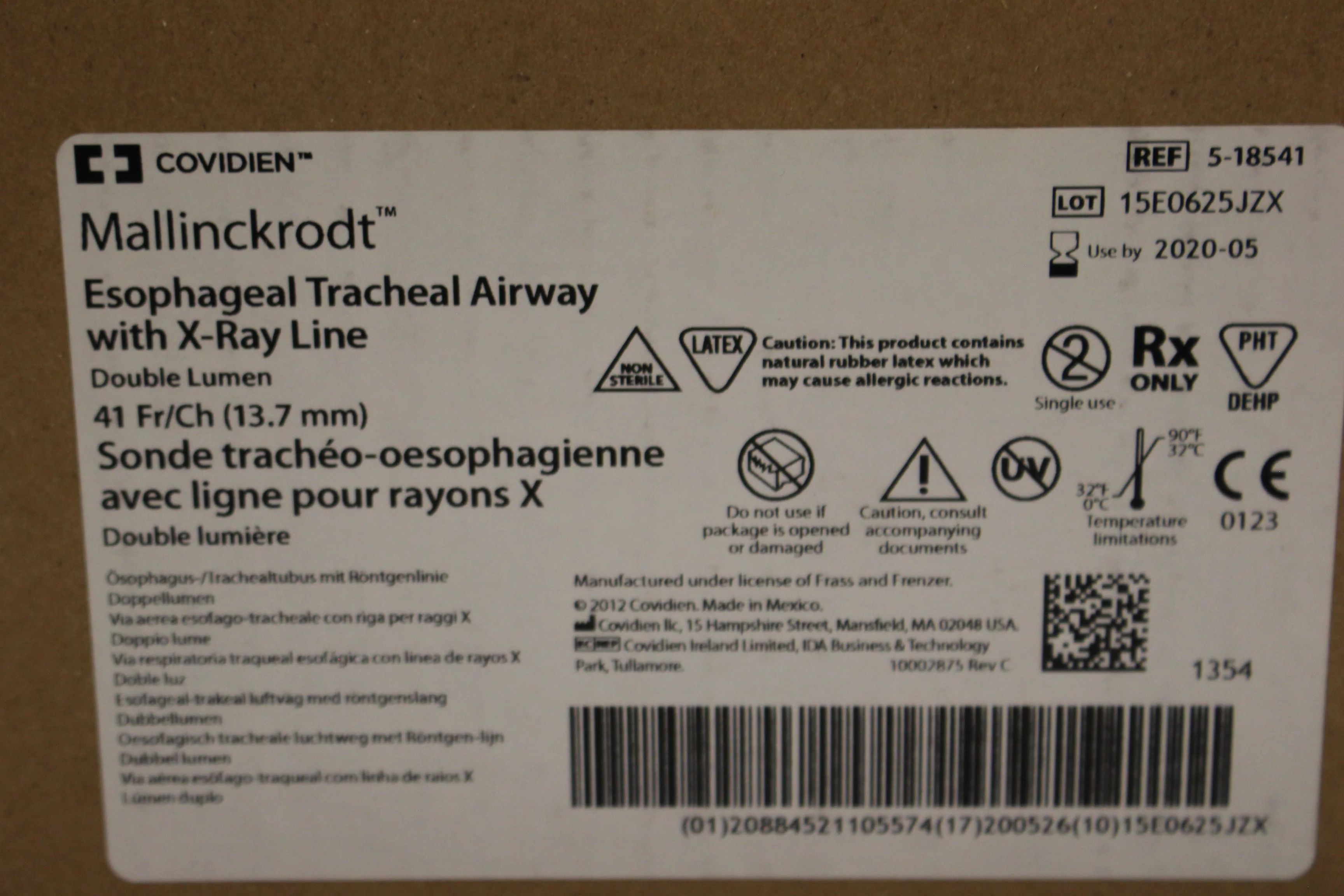 Covidien Mallinckrodt Esophageal Tracheal Airway with X-Ray Line - 5-18541 - New Expired - Image 3