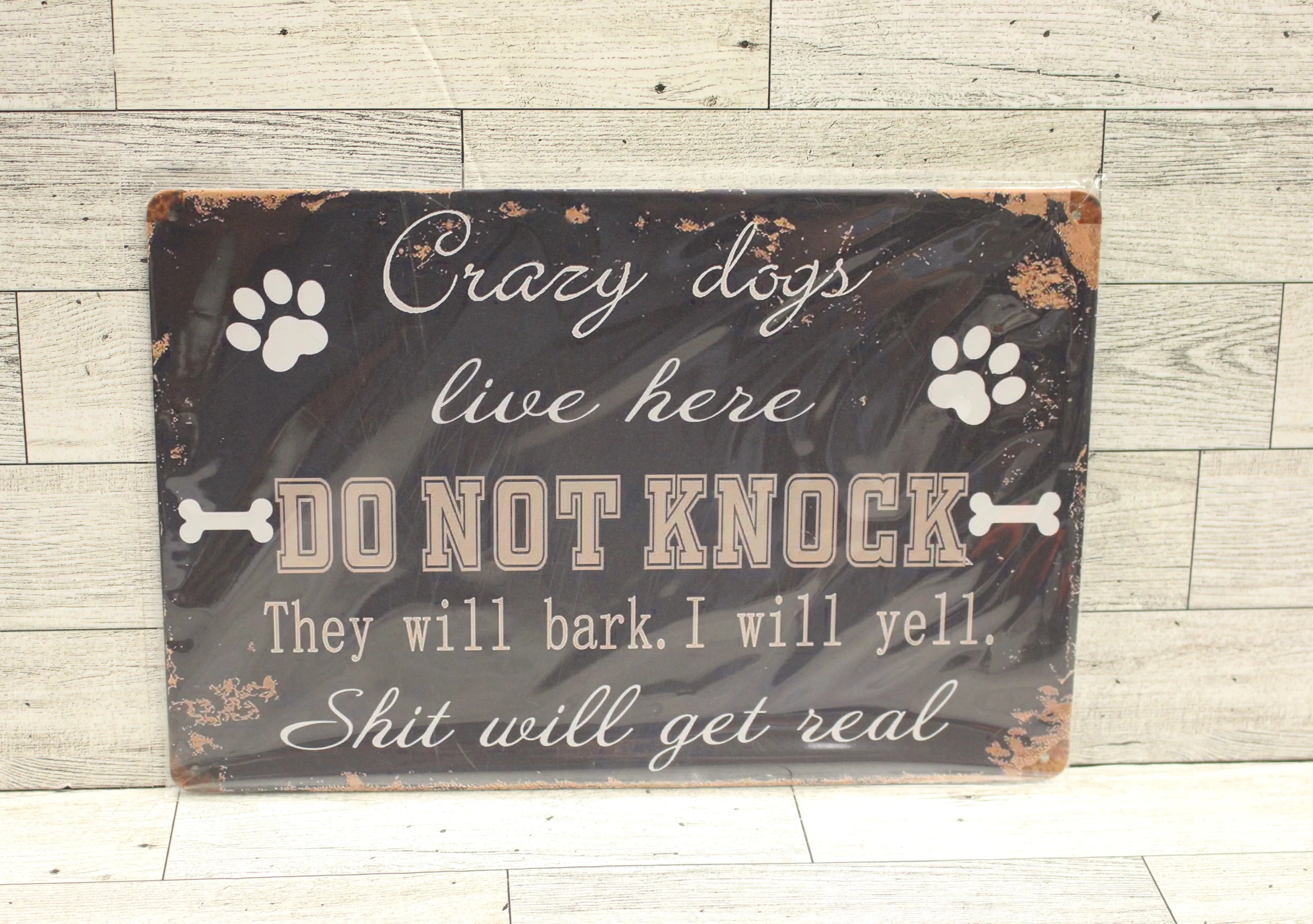 Crazy Dogs Live Here Do Not Knock Metal Tin Sign - 8x12 - New