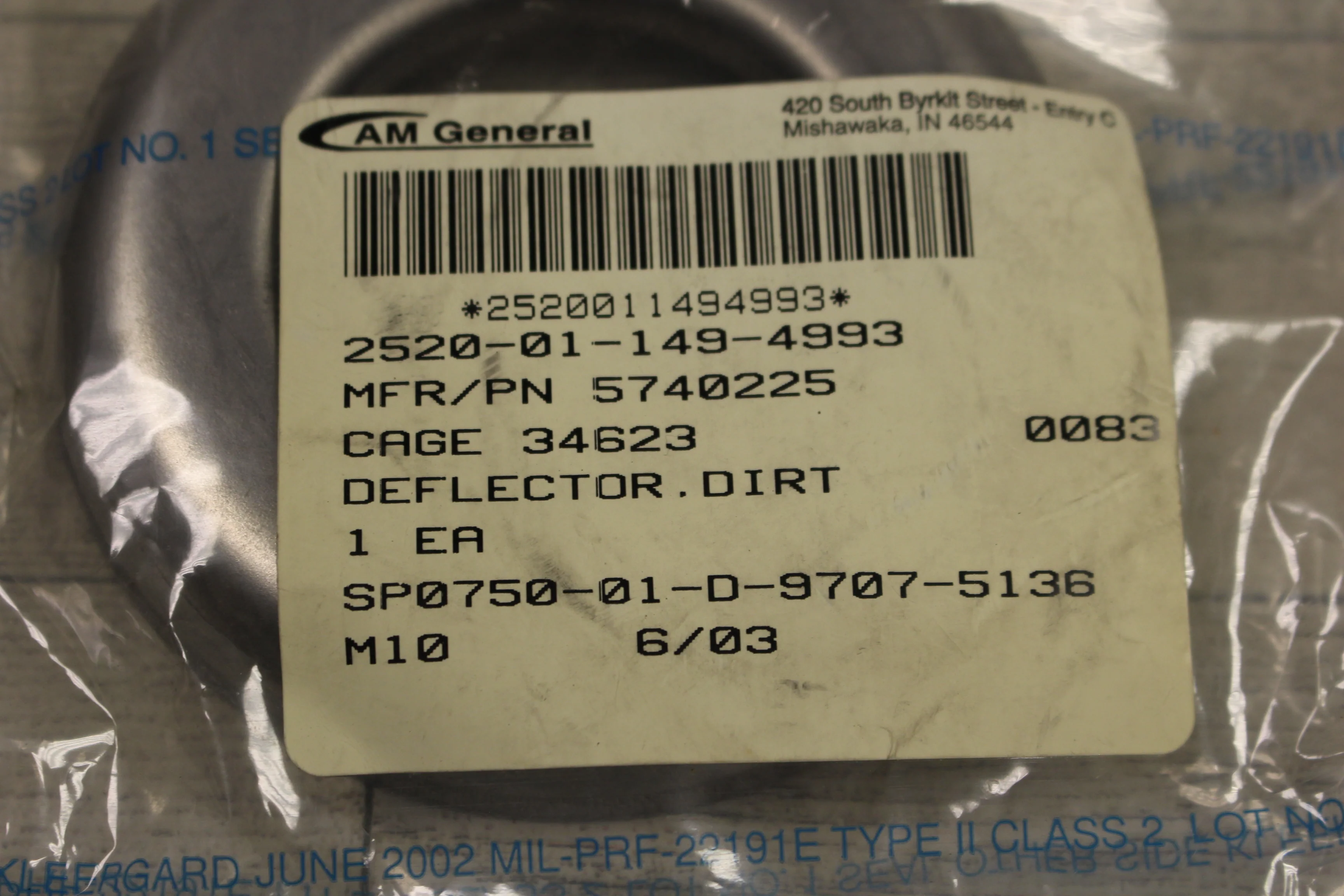 Dirt Liquid Deflector Transfer Case - P/N 5740225 - 2520-01-149-4933 - New - Image 2