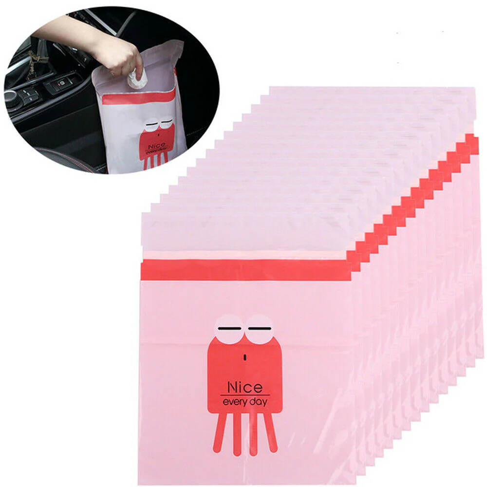 Disposable Self-Adhesive Car Trash Garbage Bag - Pink - Set of 15 - New