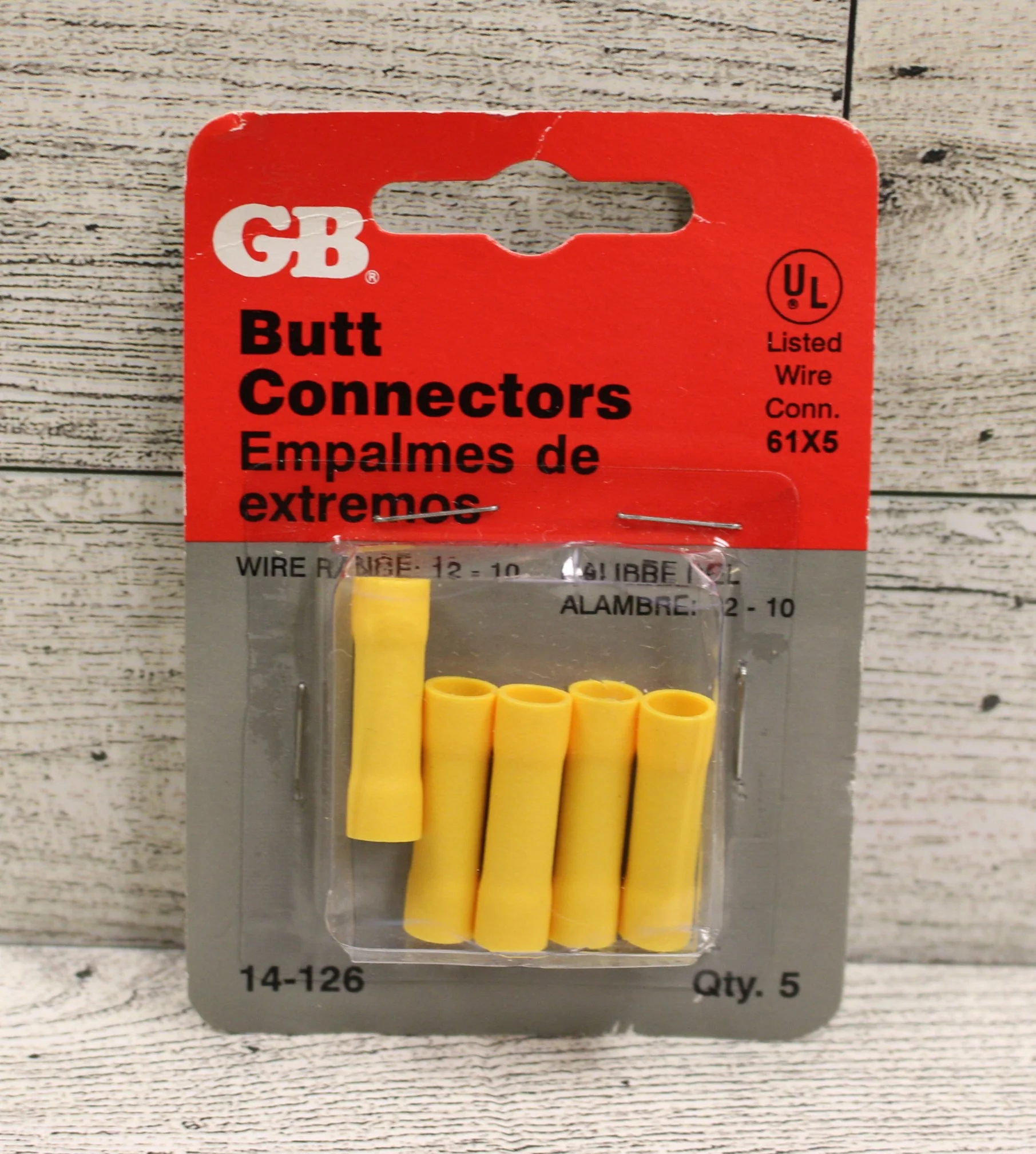 GB Butt Connectors - 14-126 - Wire Range 12-10 - Yellow - Pack of 5 - New
