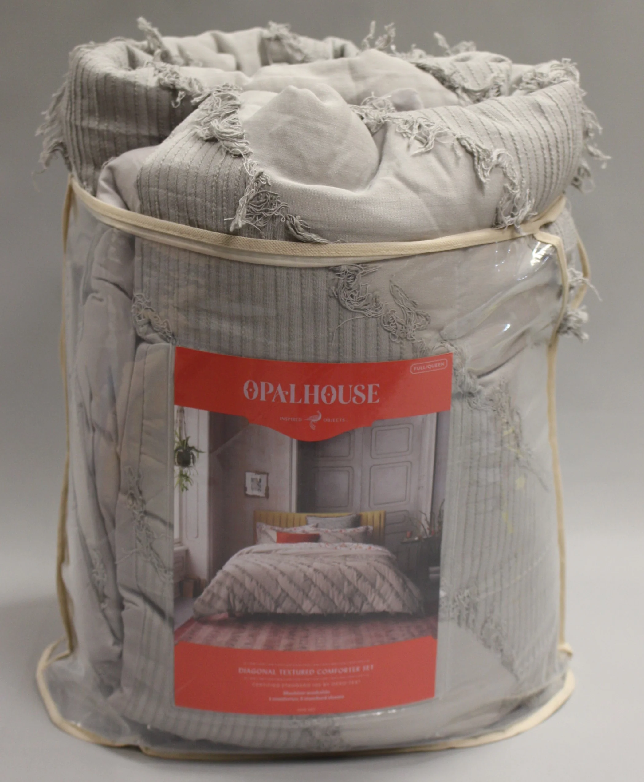 Gray Diagonal Textured Full/Queen Comforter & Sham Set