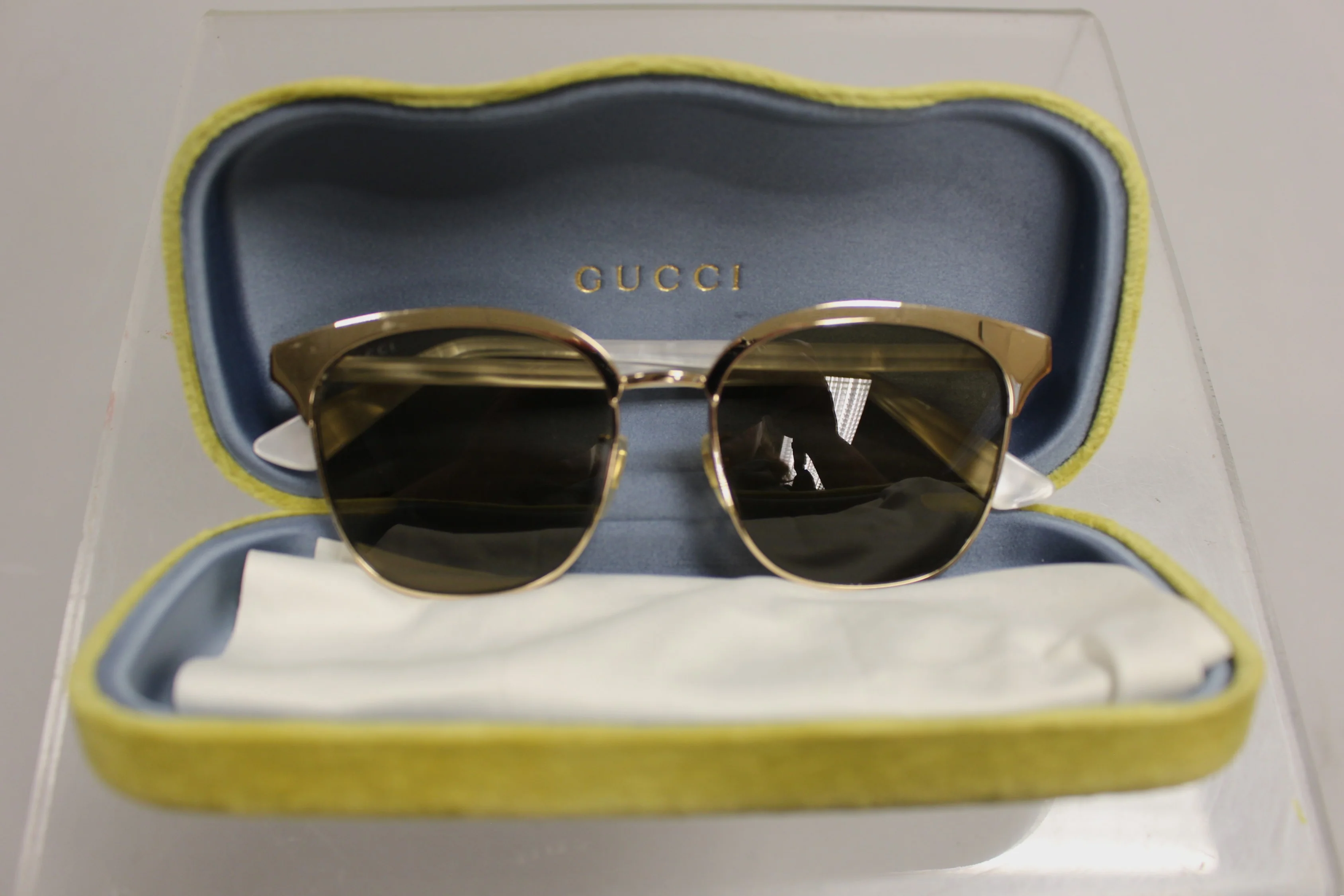 Gucci Endura Gold Clubmaster Cat Eye Sunglasses with Case - Used