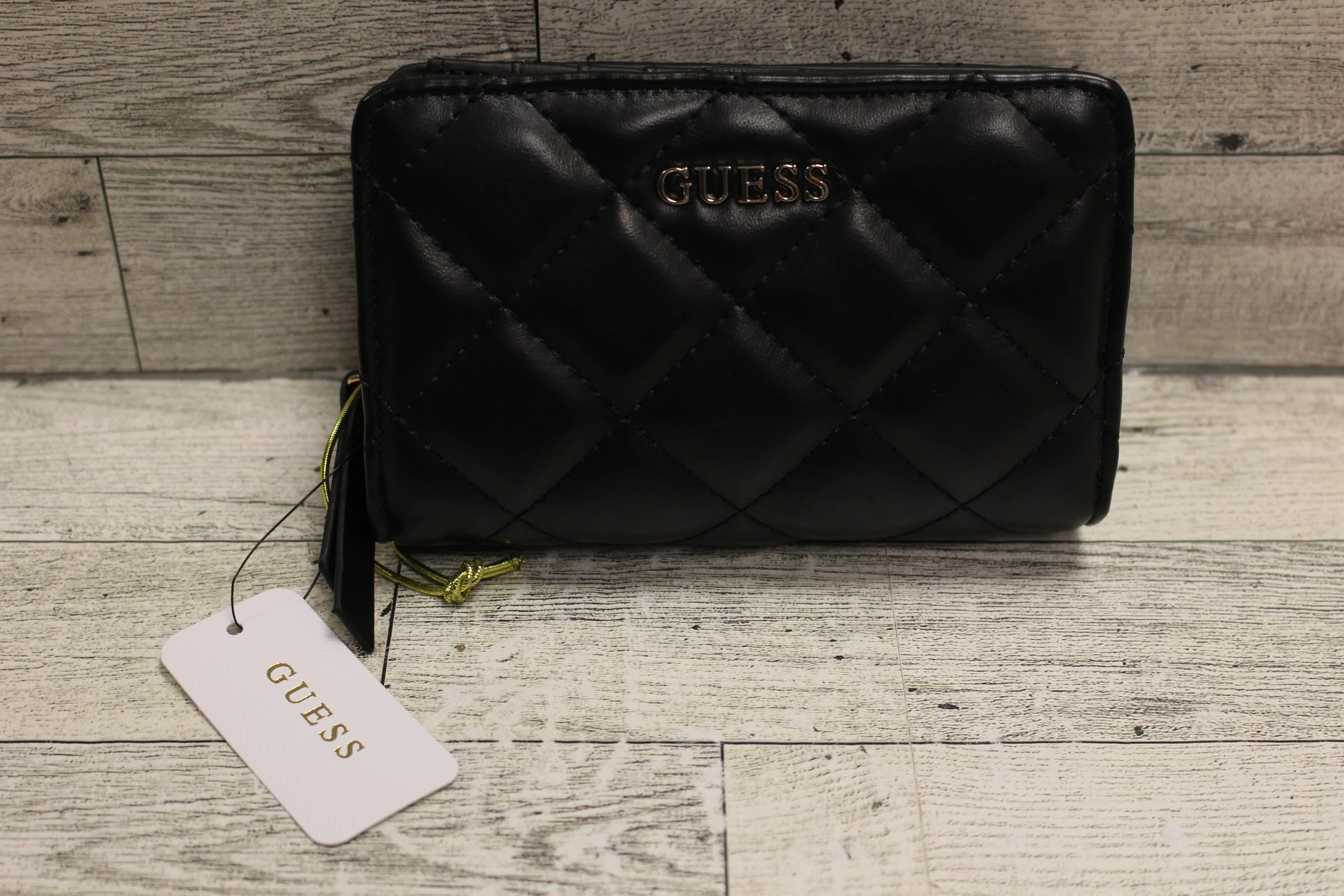 GUESS Tinsley Quilted French Wallet - Black - New