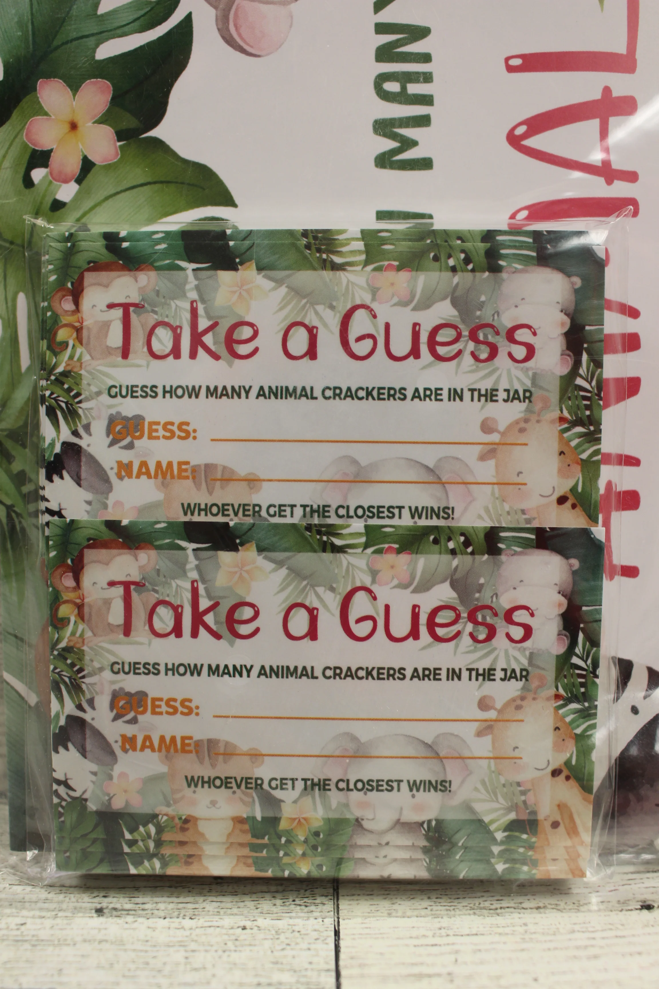 Guessing Animal Crackers Baby Shower Party Game Cards - Safari Jungle Zoo - New - Image 2