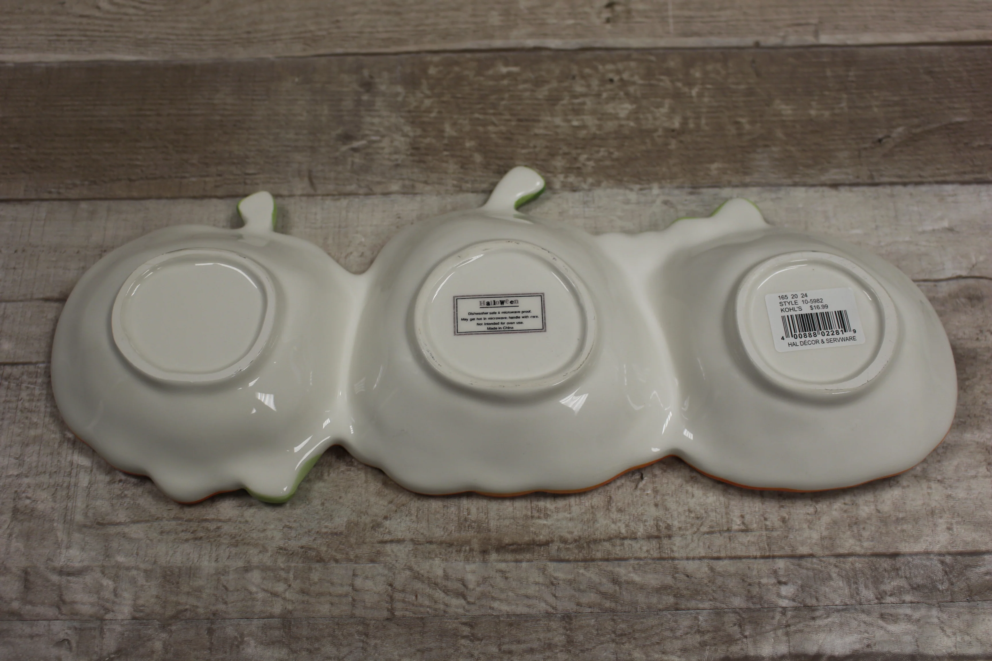 Halloween Pumpkin Tri-Dish Plate For Food Candy -New - Image 2