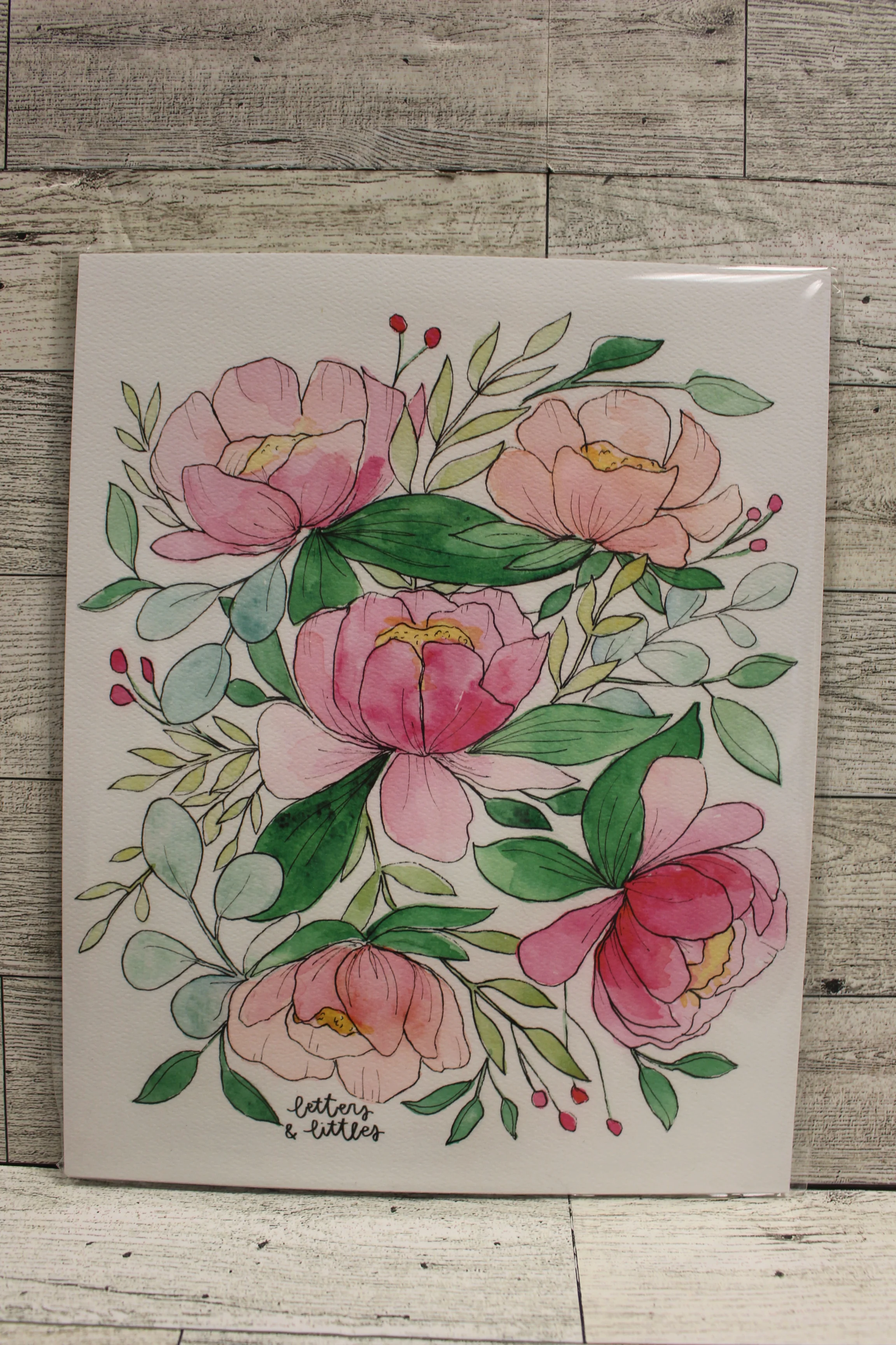 Hand made Pink Floral Print by Megan Weaver - 8x10 - New