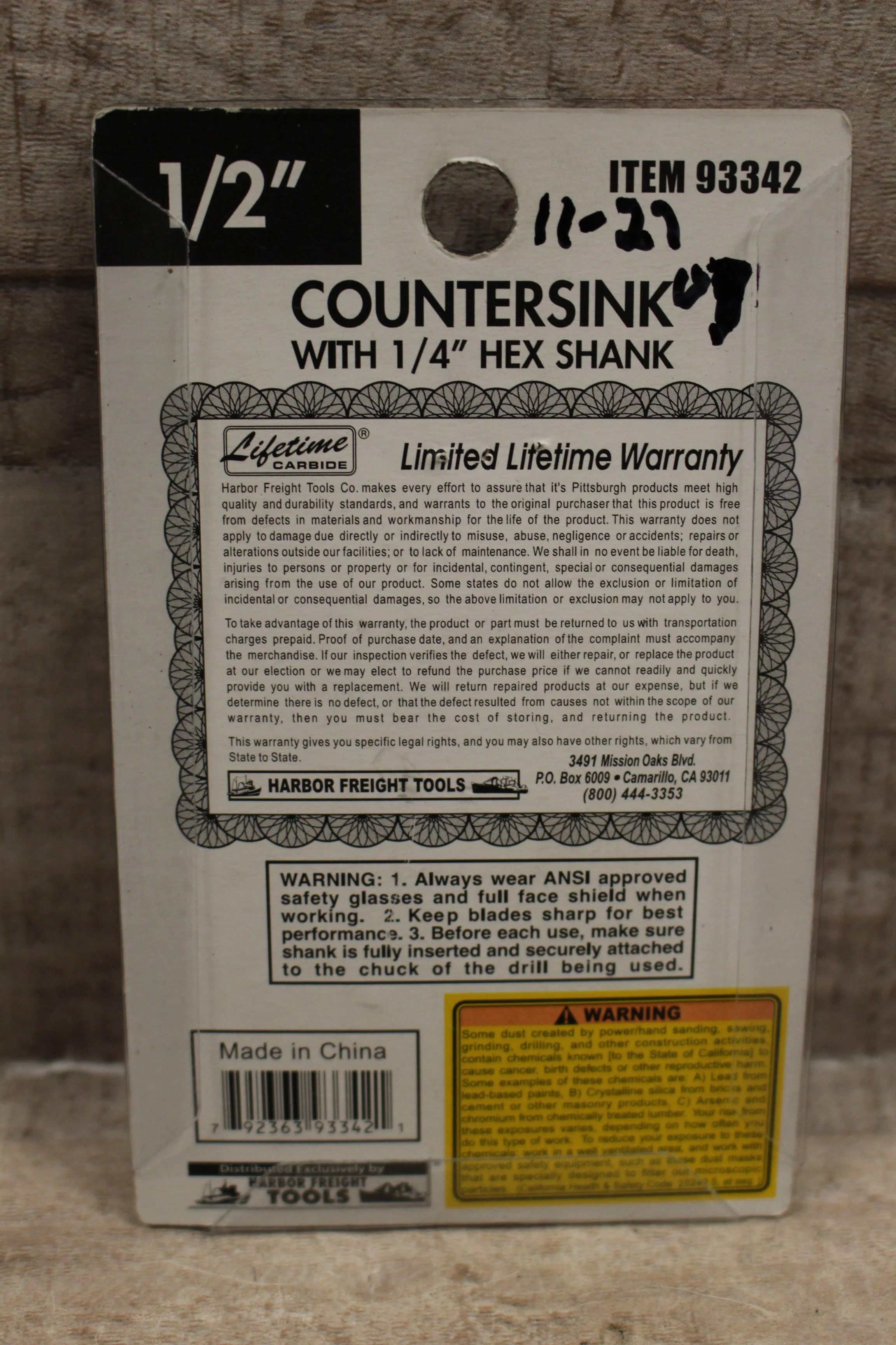 Harbor Freight Lifetime Carbide 1/2" Countersink With 1/4" Hex Shank -New - Image 2