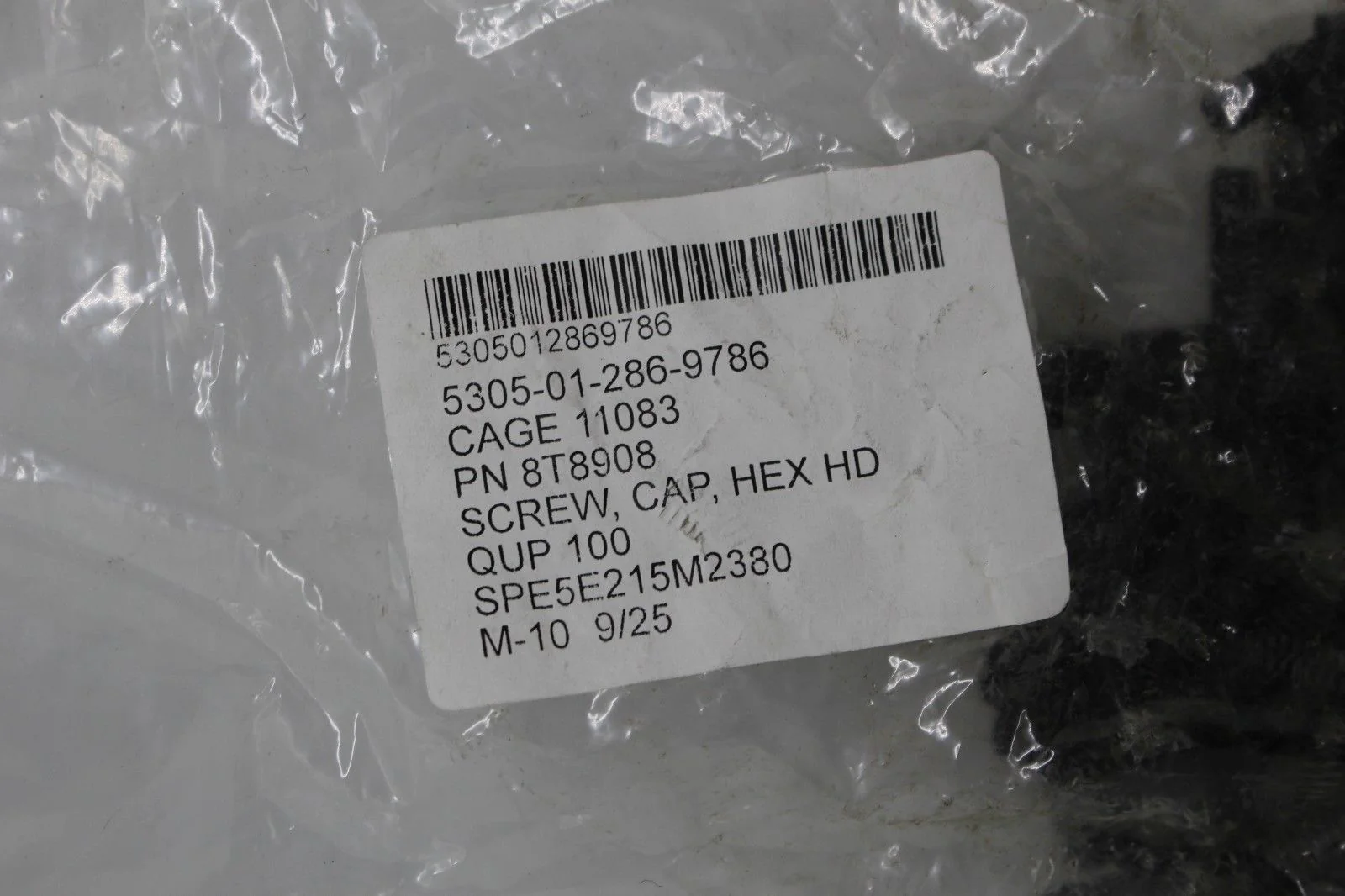 Hexagon Head Screw Cap, NSN 5305-01-286-9786, P/N 8T8908, Bag of 100, Black, NEW - Image 2