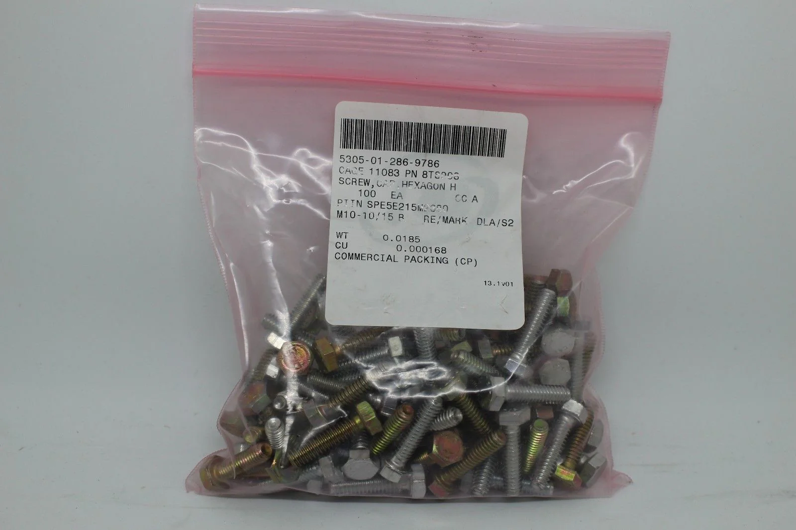 Hexagon Head Screw Cap, NSN 5305-01-286-9786, P/N 8T8908, Bag of 100, NEW!