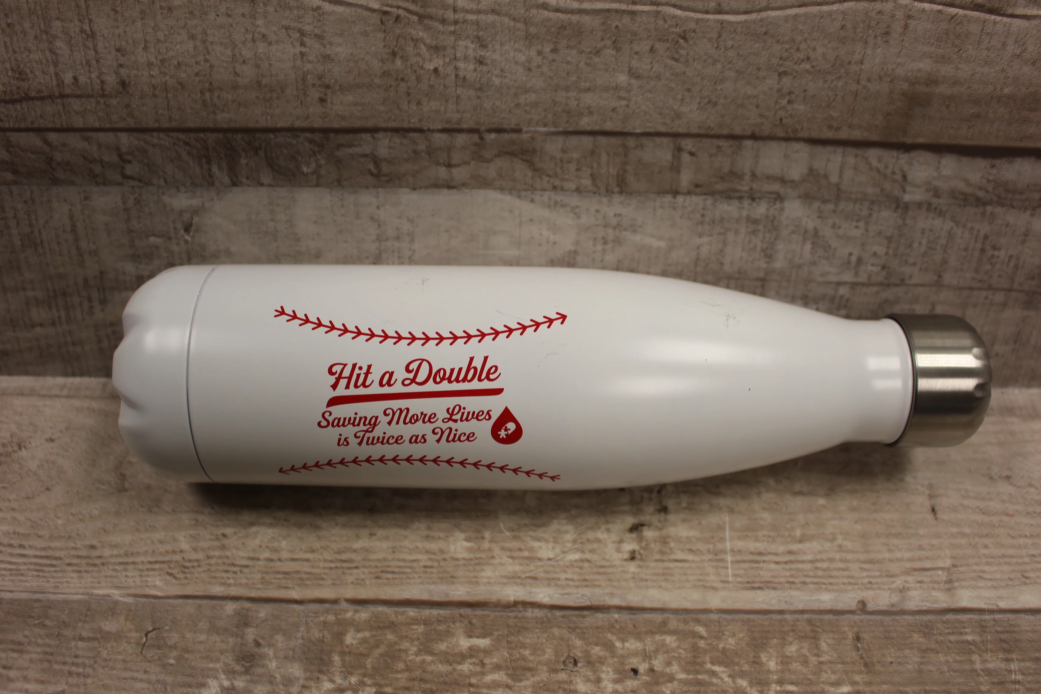 Hit A Double Saving Lives Is Twice As Nice Metal Water Bottle -White -Used