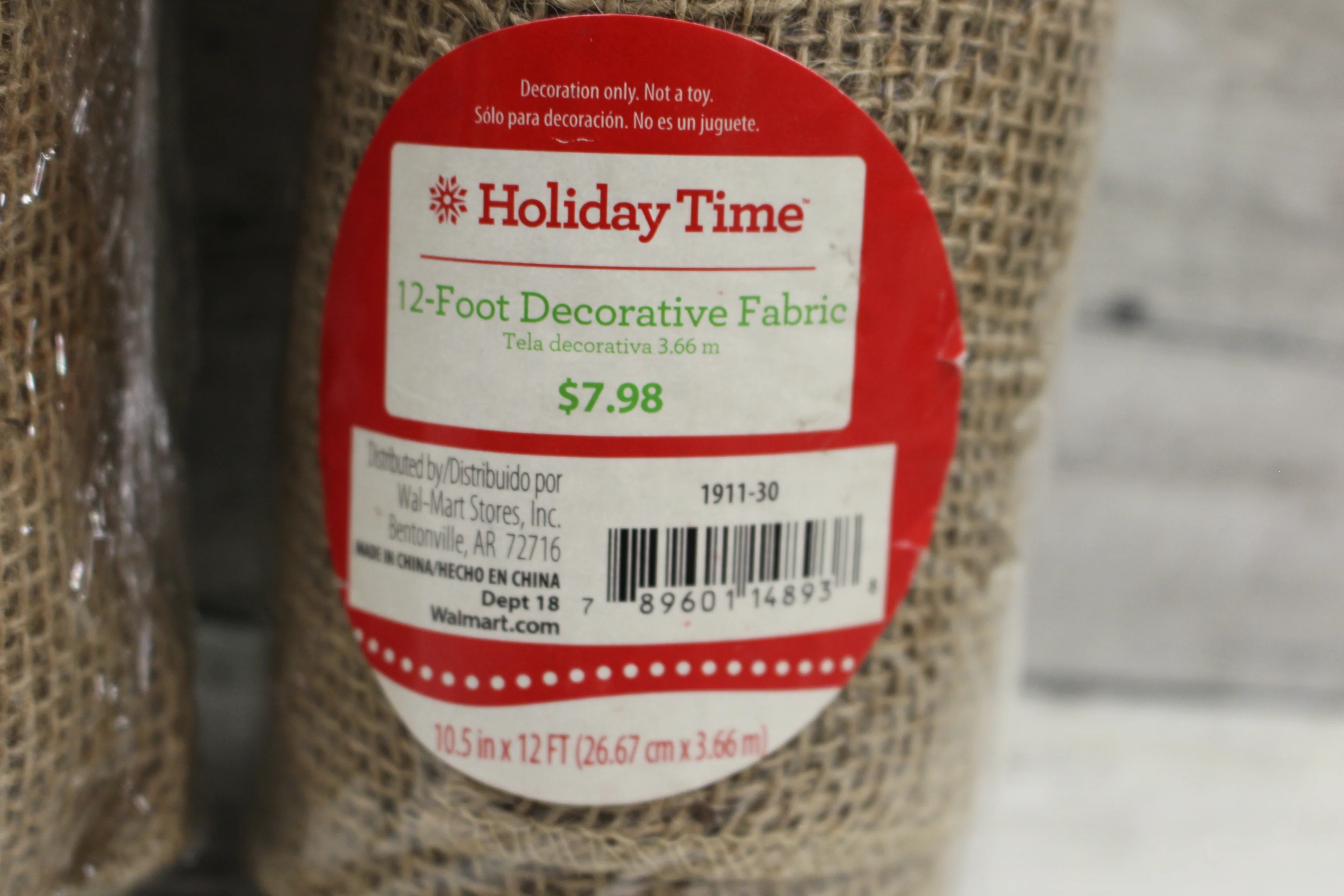 Holiday Time Decorative Burlap Fabric/Ribbon - 10.5" Wide x 12' Long - New - Image 2