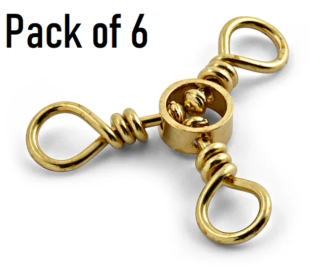Hurricane Salt Tackle Brass 3-Way Swivel - TWS6-6 - Size: 6 - Pack of 6 - New