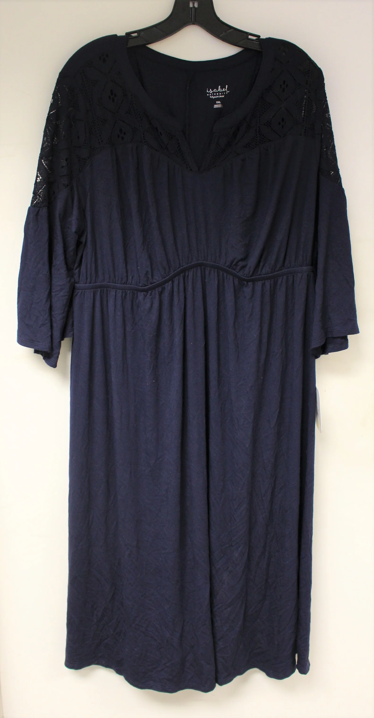 Isabel Maternity 3/4 Sleeve Lace Yoke Knit Maternity Dress - Navy - Small - New - Image 2