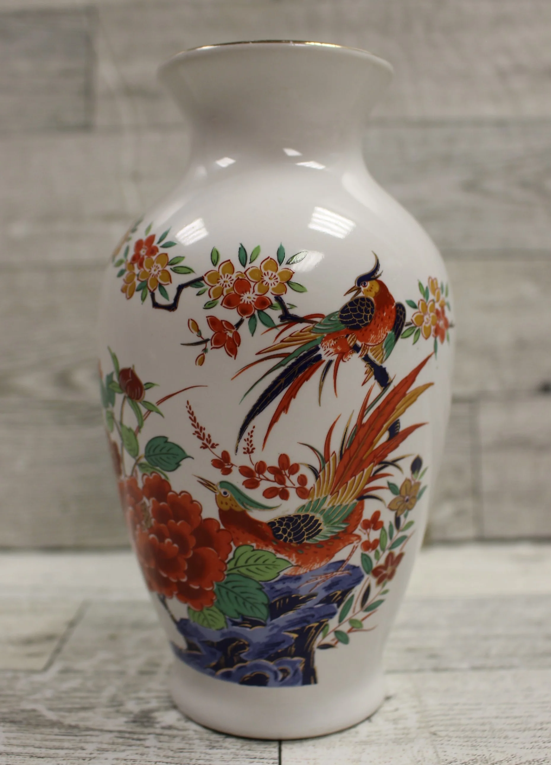 Japanese Porcelain Vase - Oriental Garden with Birds & Floral - Used