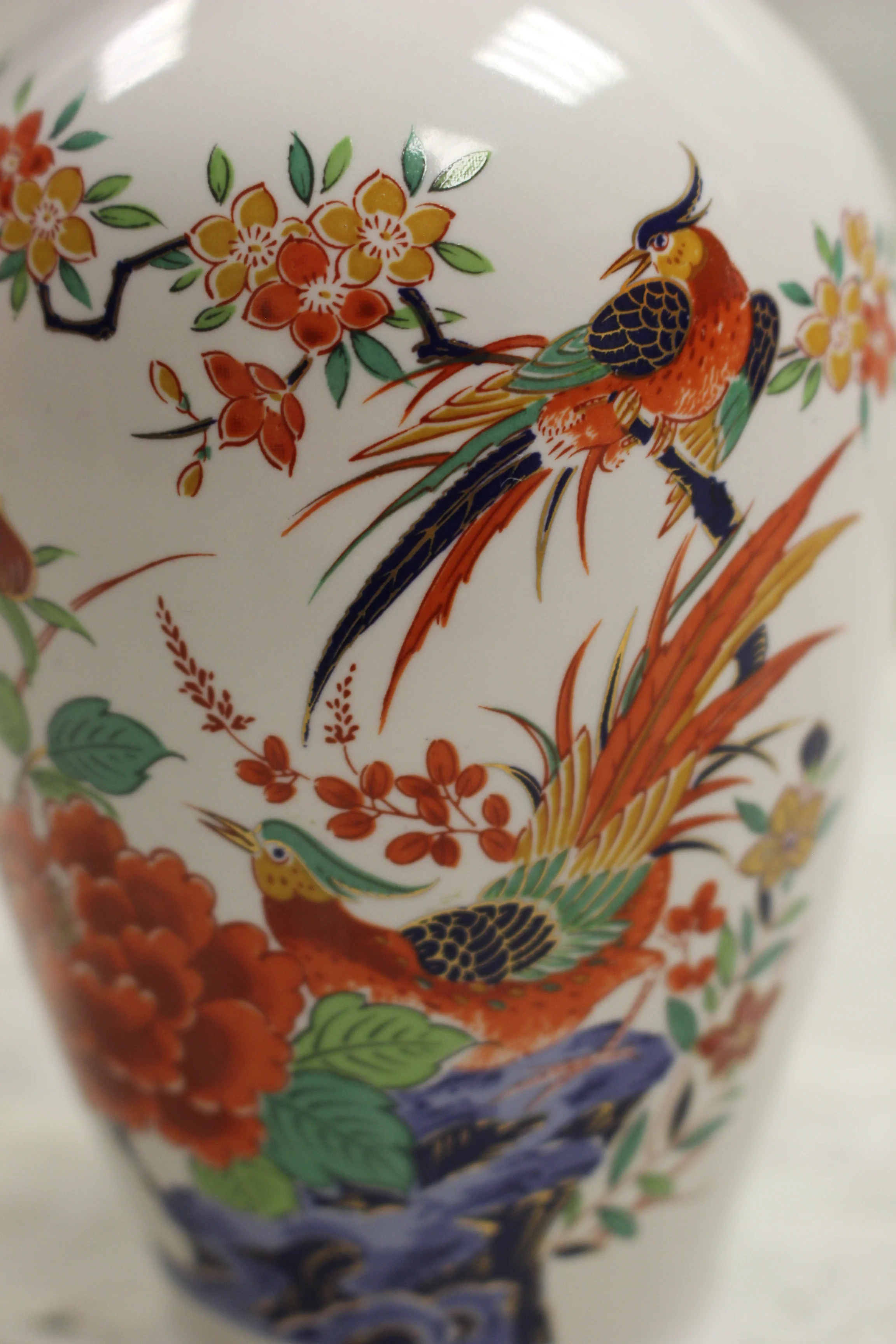 Japanese Porcelain Vase - Oriental Garden with Birds & Floral - Used - Image 2
