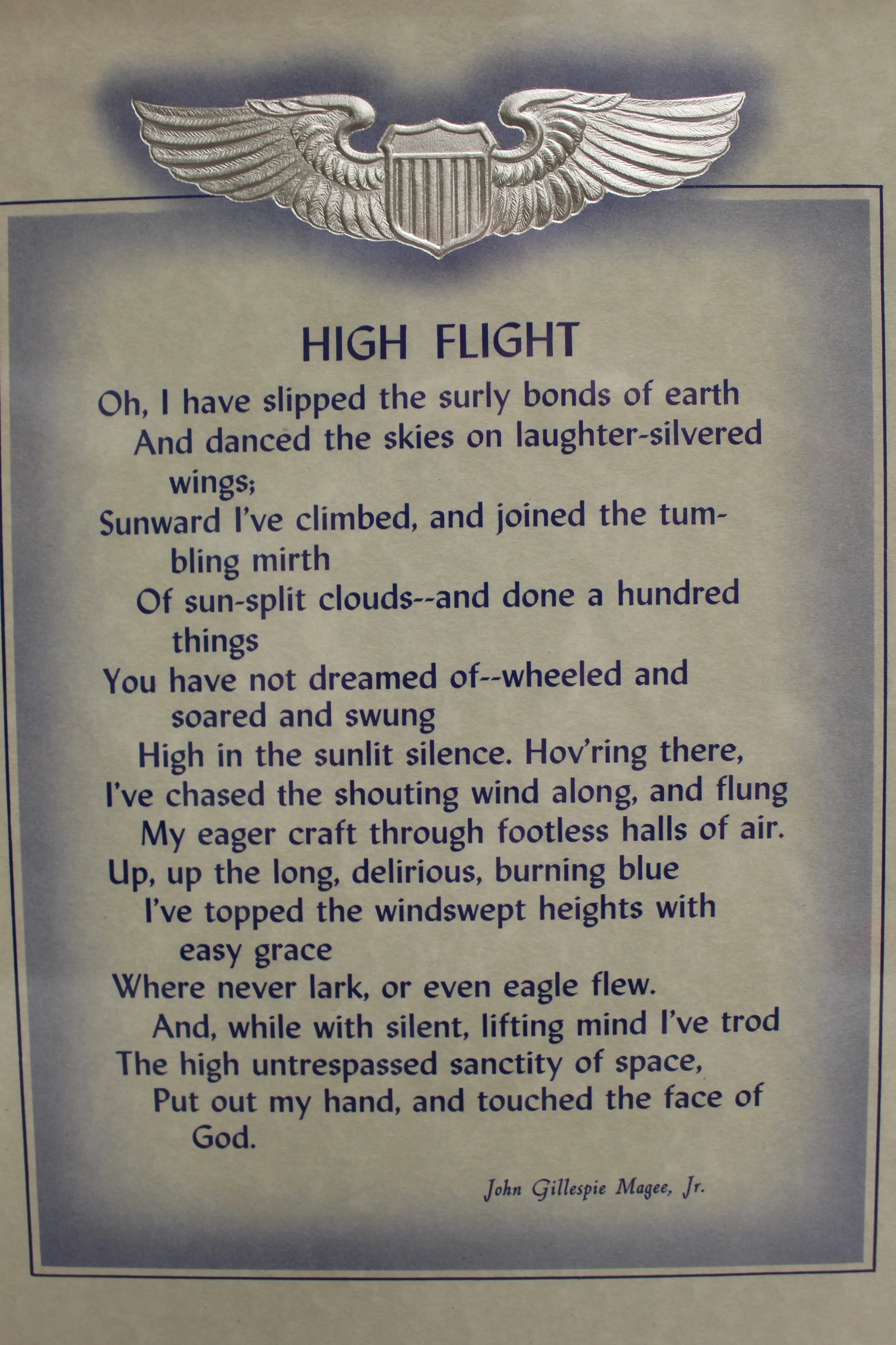 John Gillespie Magee, Jr High Flight Framed Print - Used - Image 4