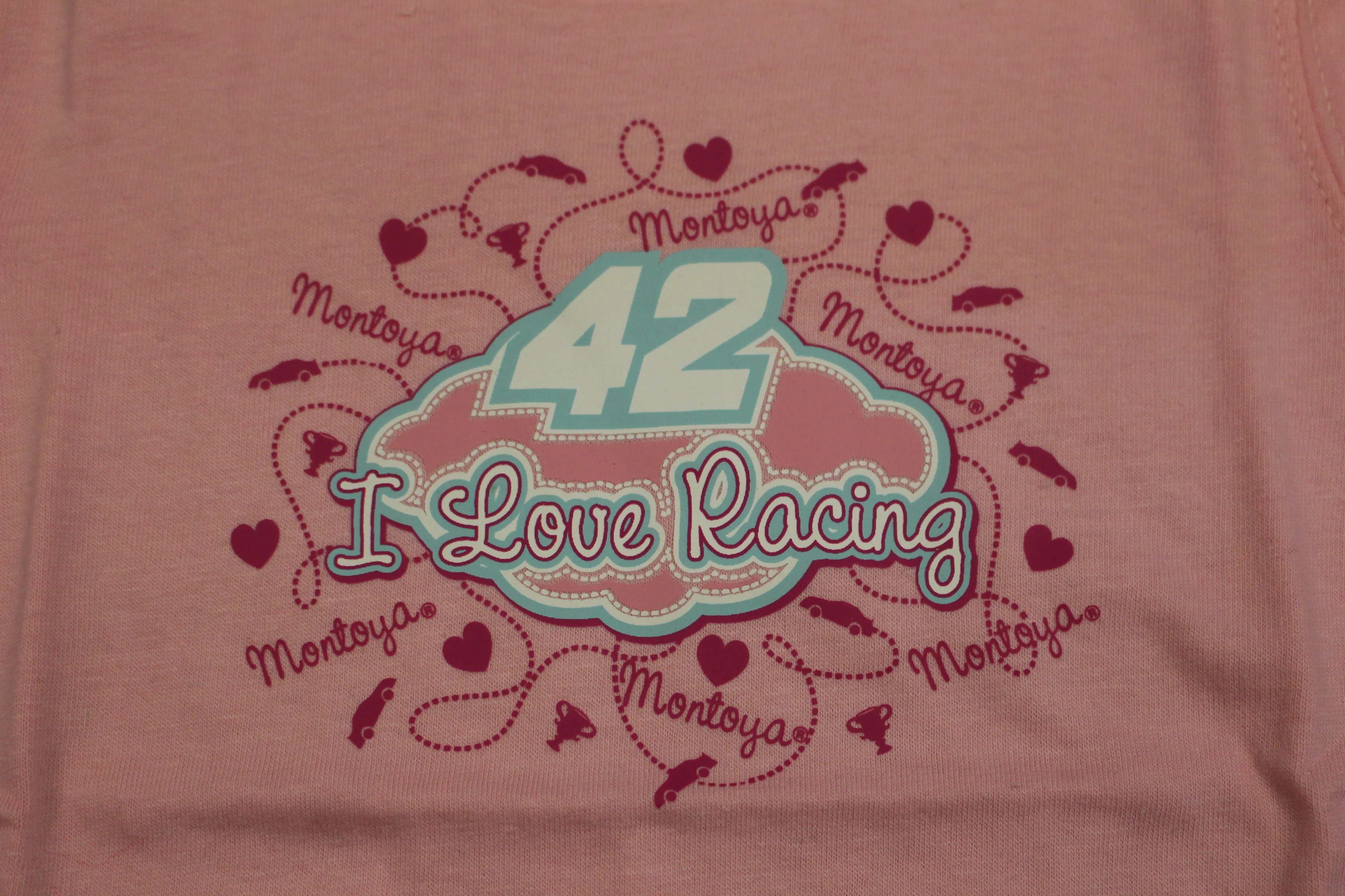 Juan Pablo Montoya #42 Nascar "I Love Racing" Baby Onsie, Size: 18 Months, Pink, New! - Image 4