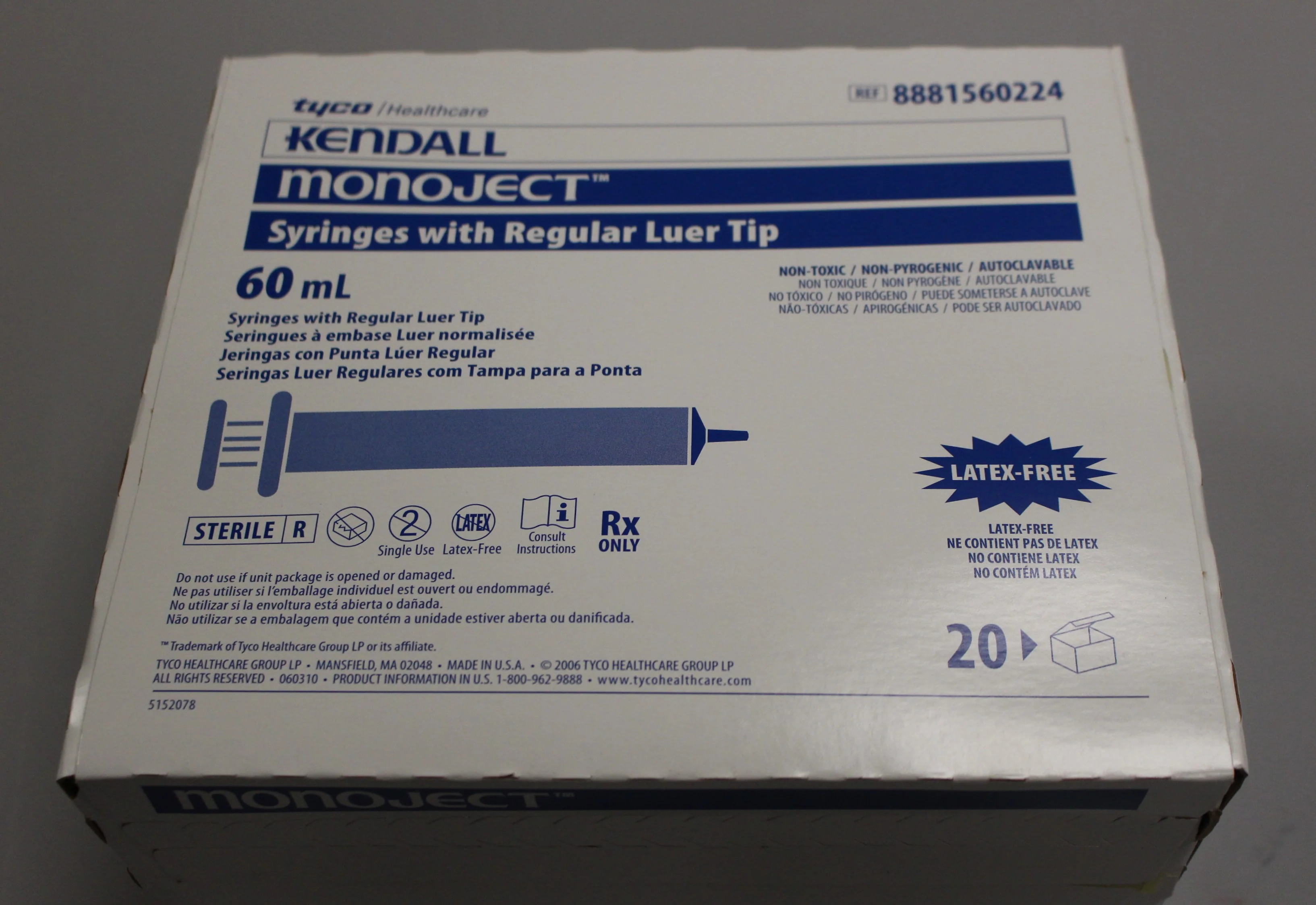 Kendall Monoject Syringes with Regular Luer Tip - 60 mL - Box of 20 - New - Image 2